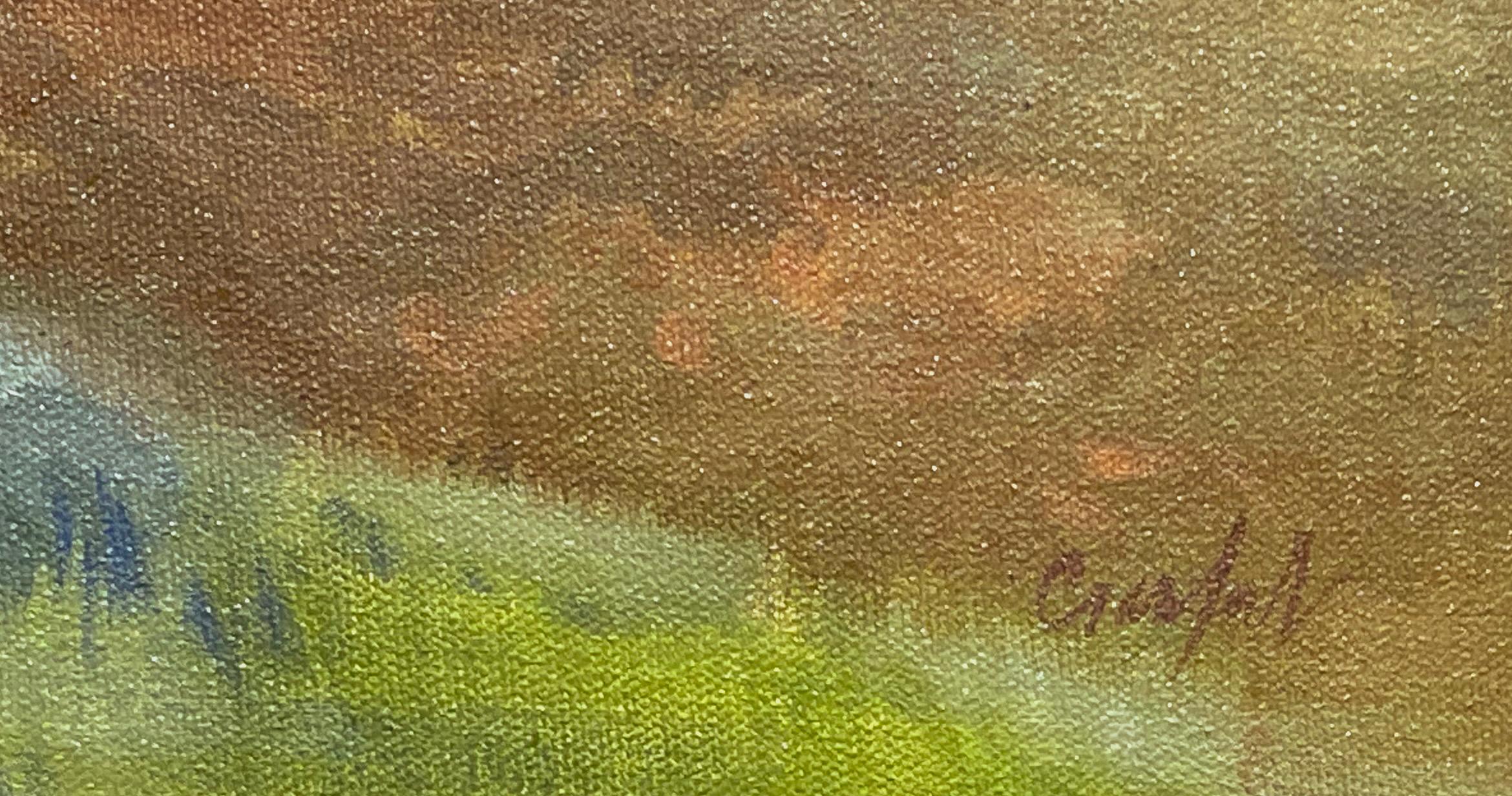 Peinture à l'huile « Shimmering Sunlight » de Janet Crawford, paysage équestre 24x20 en vente 4