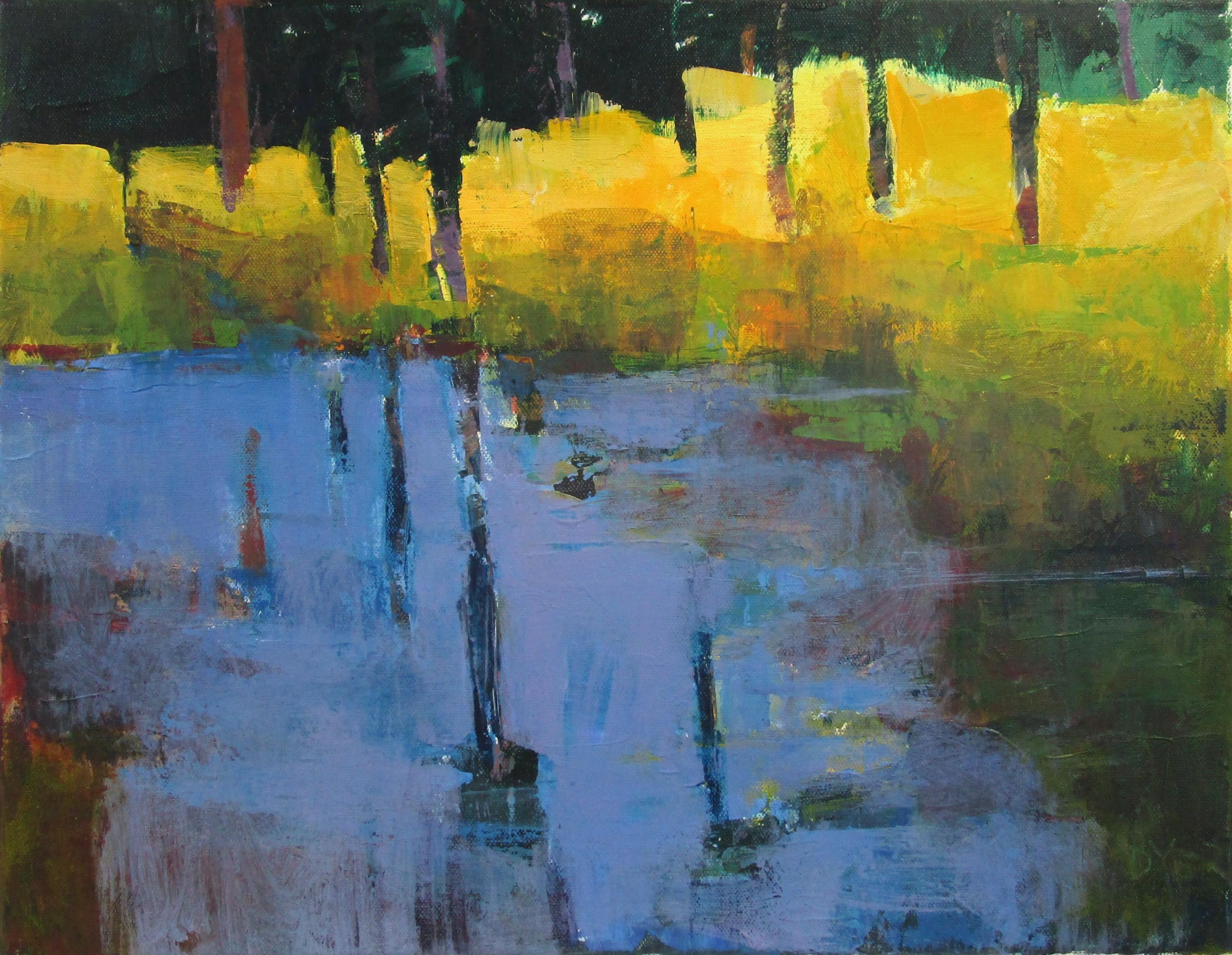 Abstract Painting di Janet Dyer - Stagno blu, Pittura astratta
