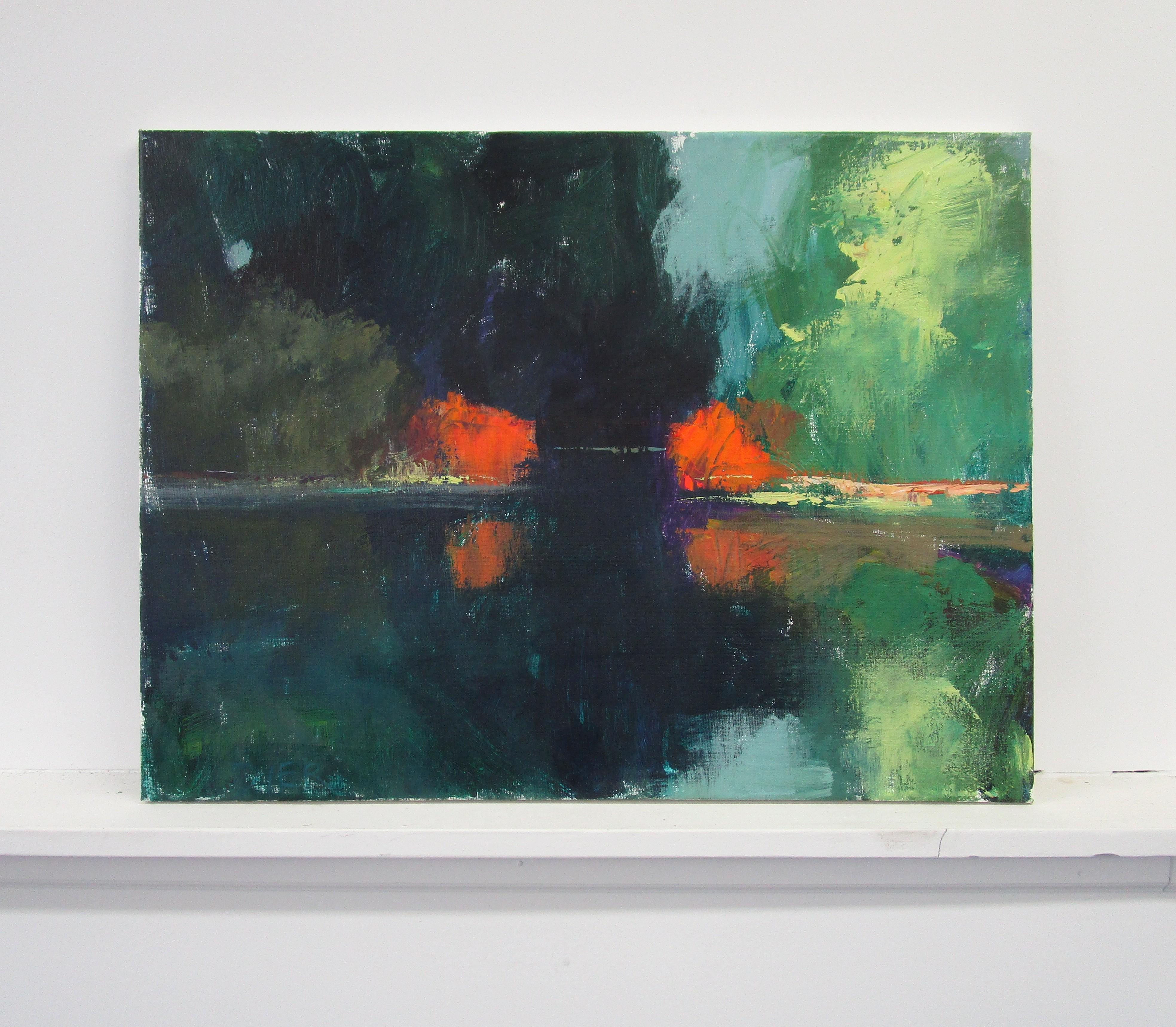 Cespugli vicino all'insenatura, Pittura astratta - Painting Astratto di Janet Dyer