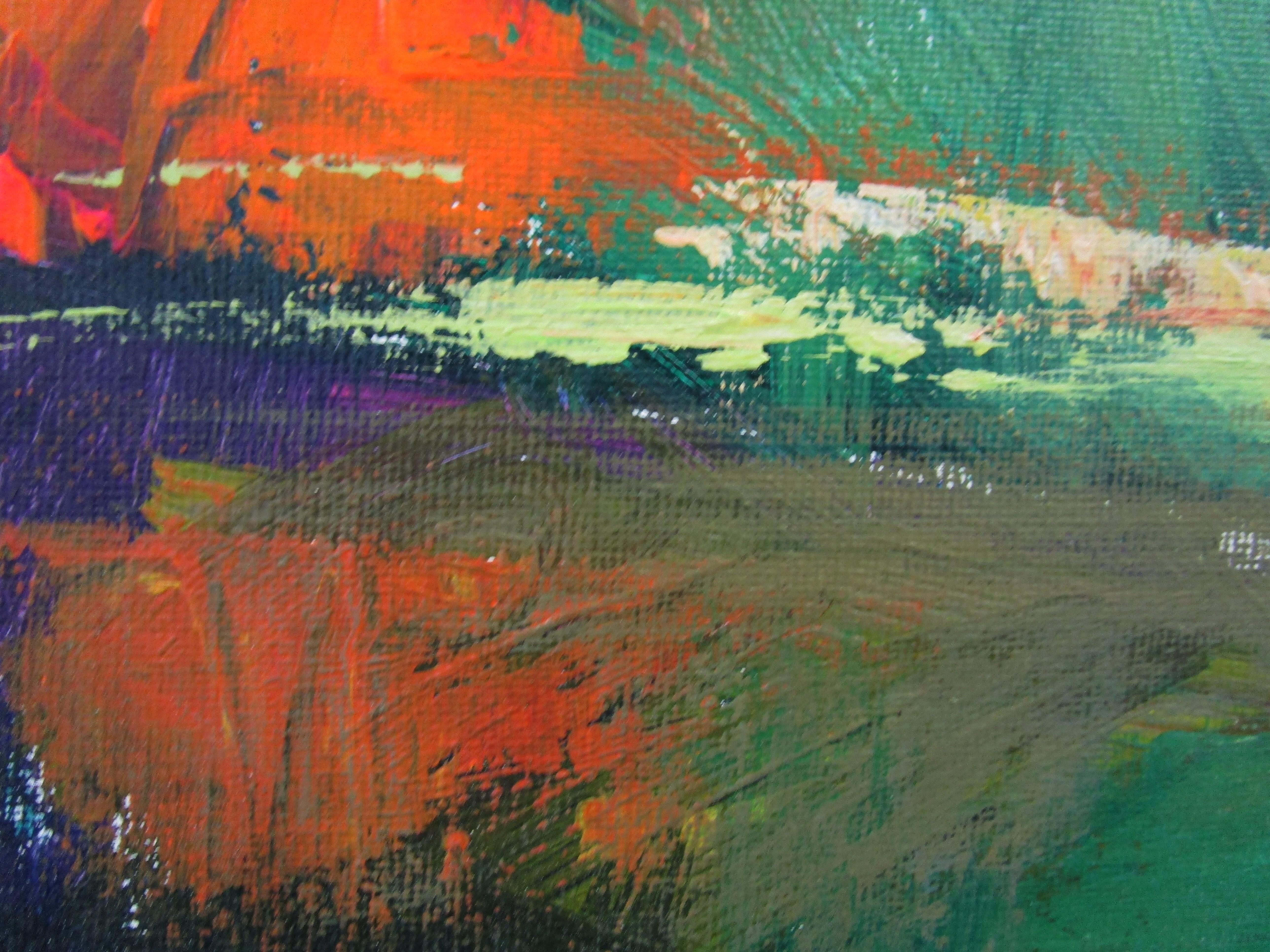 Cespugli vicino all'insenatura, Pittura astratta - Abstract Painting Nero di Janet Dyer