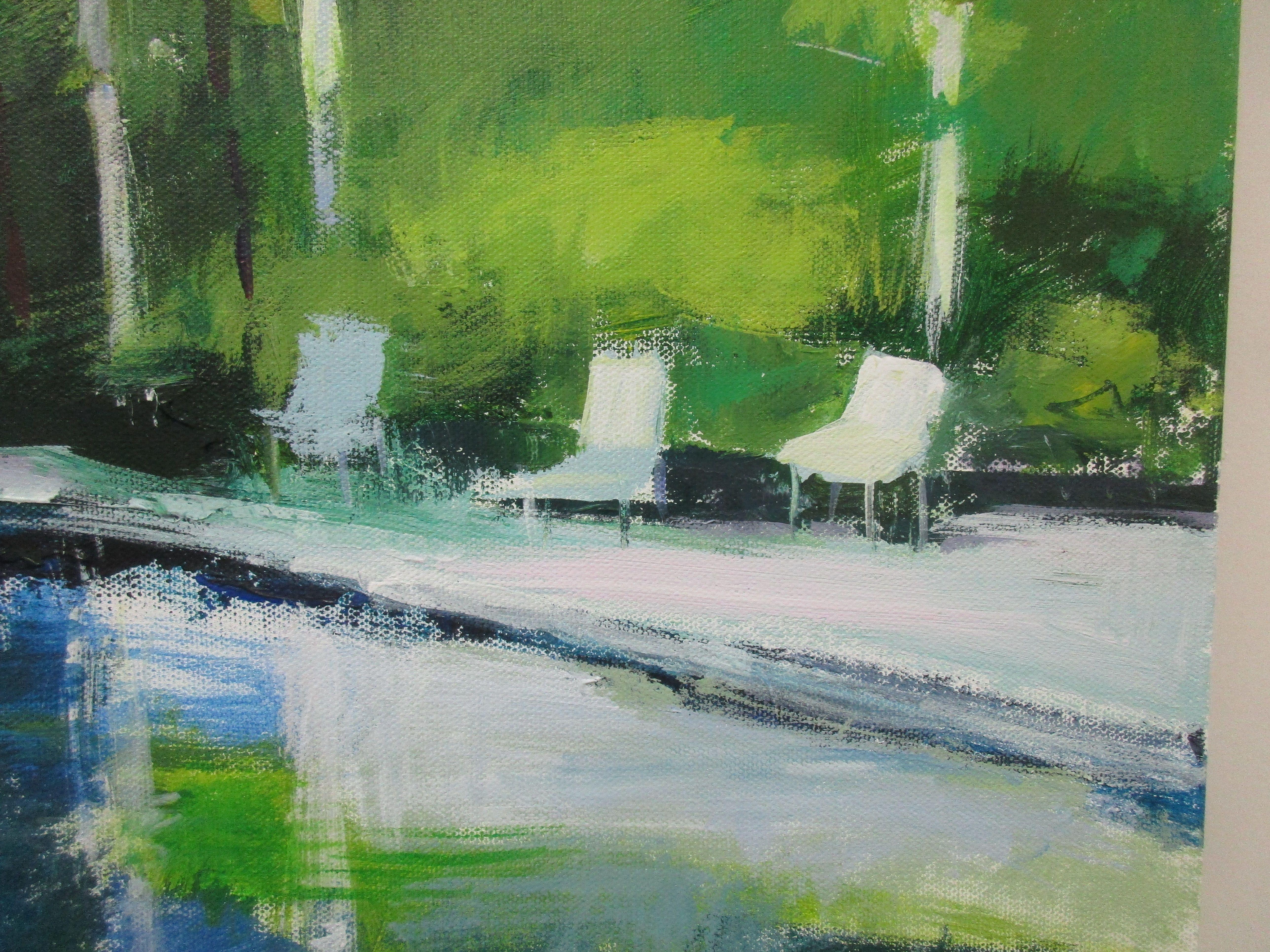 A bordo piscina, Pittura, Acrilico su tela - Painting Contemporaneo di Janet Dyer