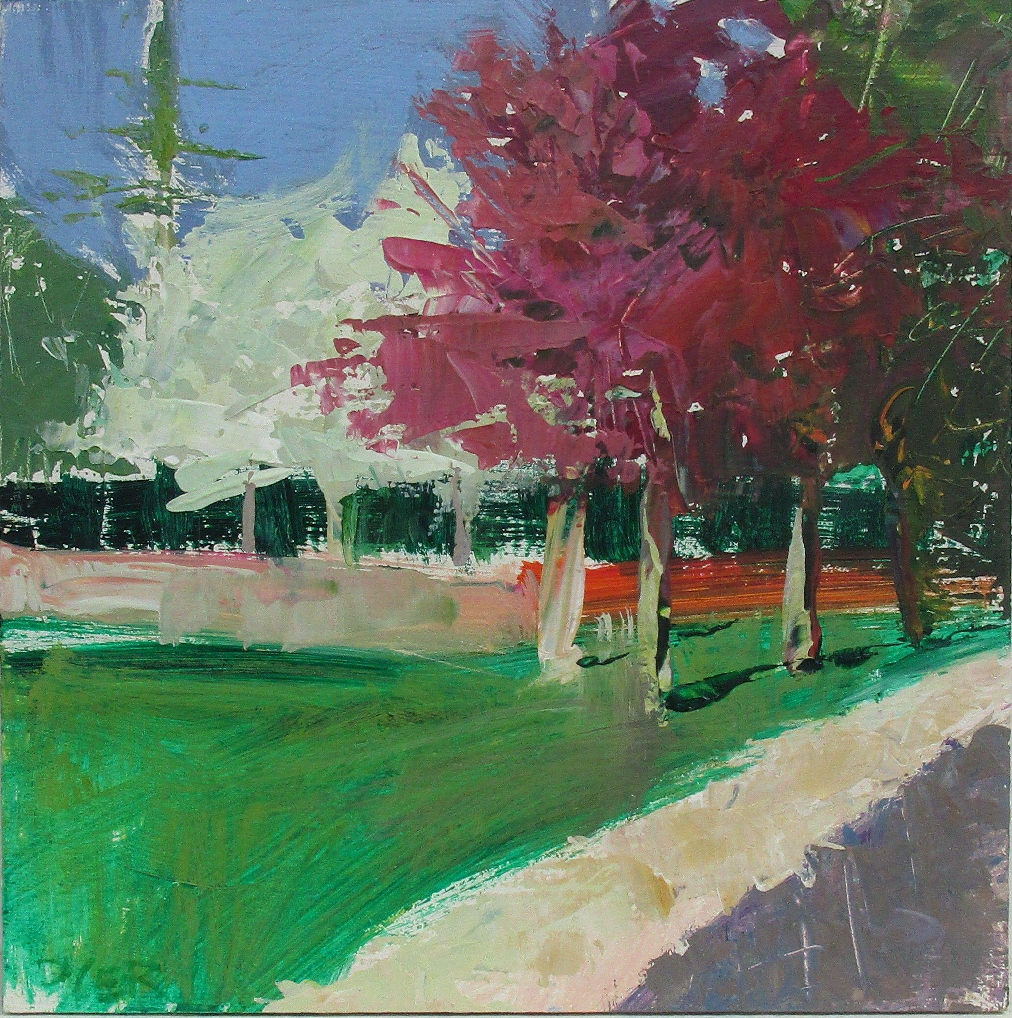 Springtime scene with blossoming trees :: Painting :: Expressionism :: This piece comes with an official certificate of authenticity signed by the artist :: Ready to Hang: Yes :: Signed: Yes :: Signature Location: front :: Other :: Diagonal ::