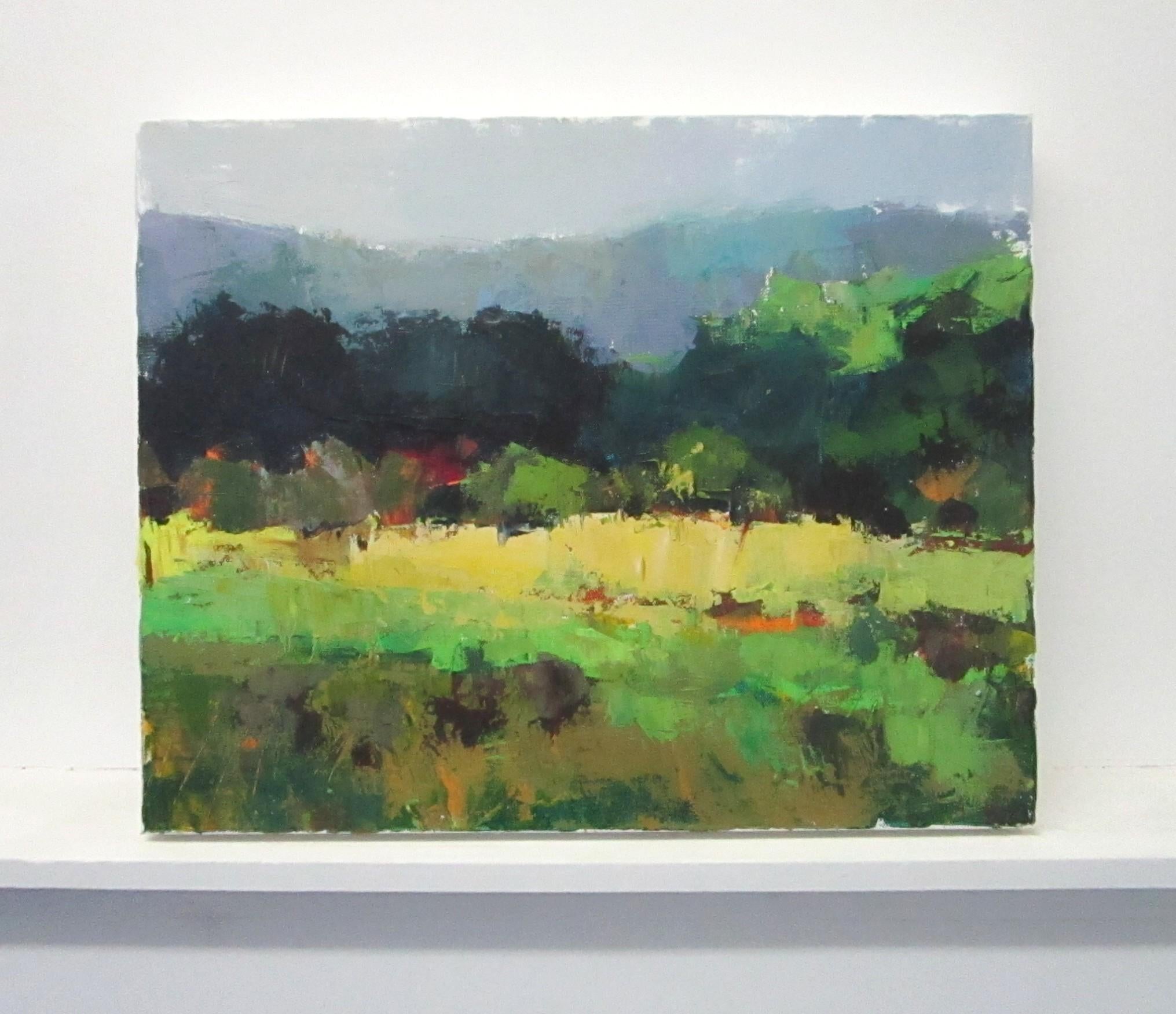 Prato e montagne, Pittura astratta - Painting Astratto di Janet Dyer