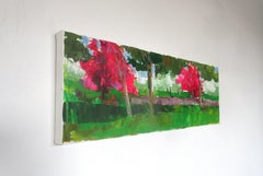 Pink Trees and Wall, Painting, Acrylic on Canvas