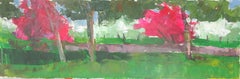 Pink Trees and Wall, Painting, Acrylic on Canvas