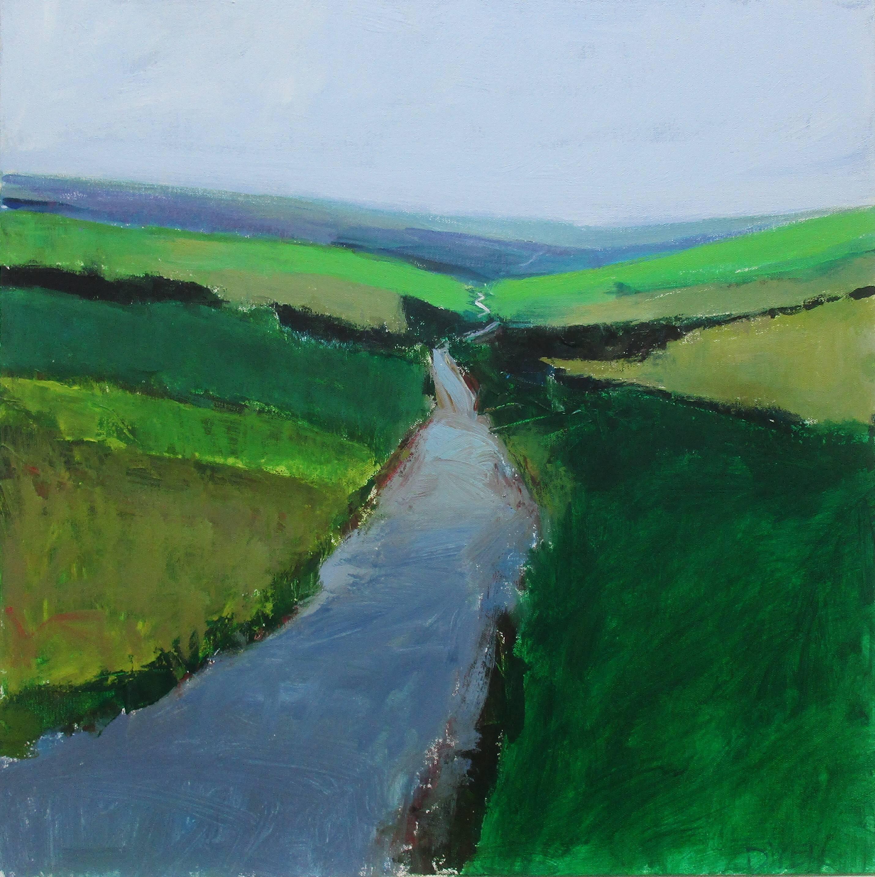 Janet Dyer Landscape Painting - Road Through Fields, England