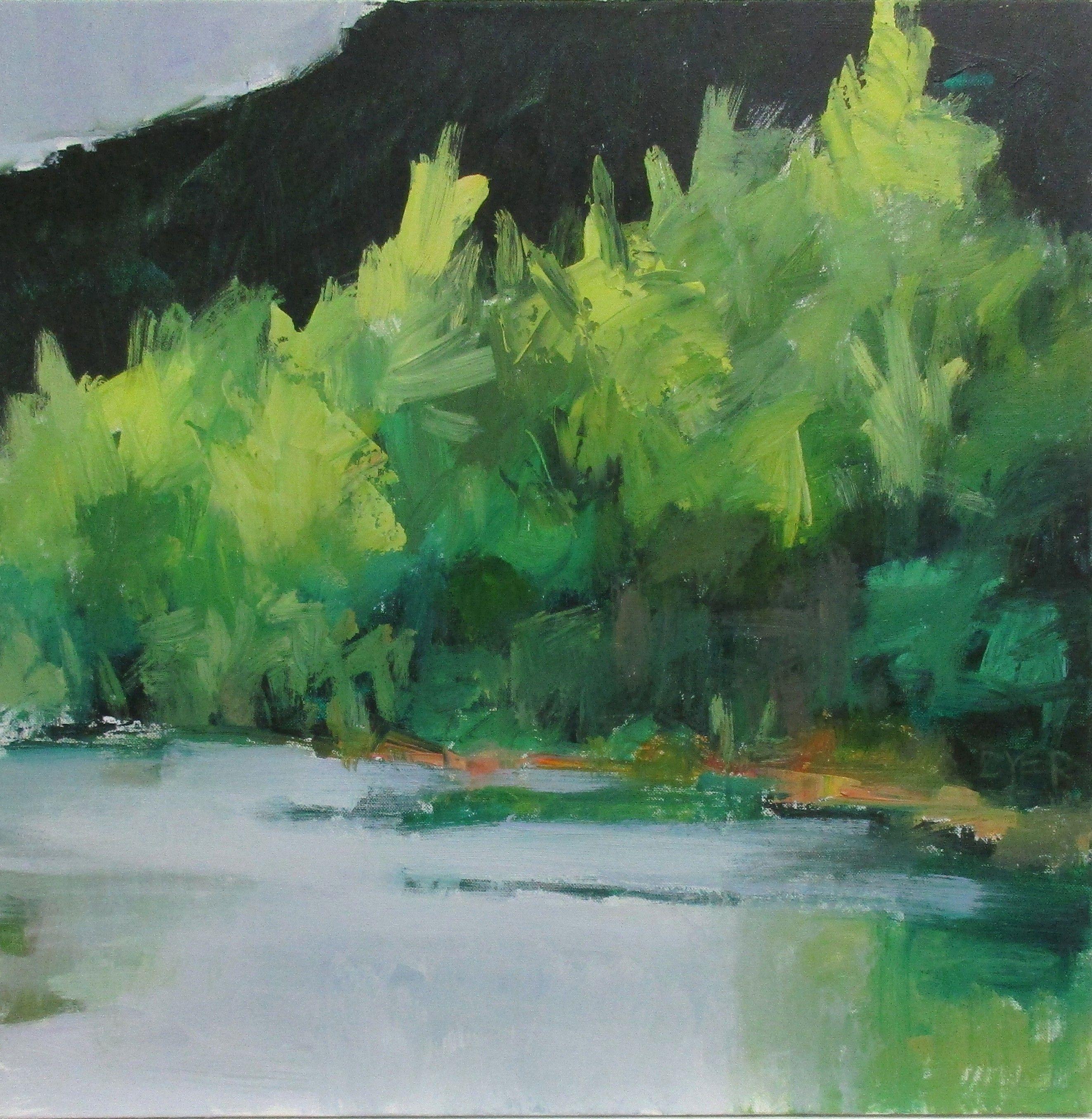 Quiet river in western US :: Painting :: Expressionism :: This piece comes with an official certificate of authenticity signed by the artist :: Ready to Hang: Yes :: Signed: Yes :: Signature Location: front :: Canvas :: Diagonal :: Original ::