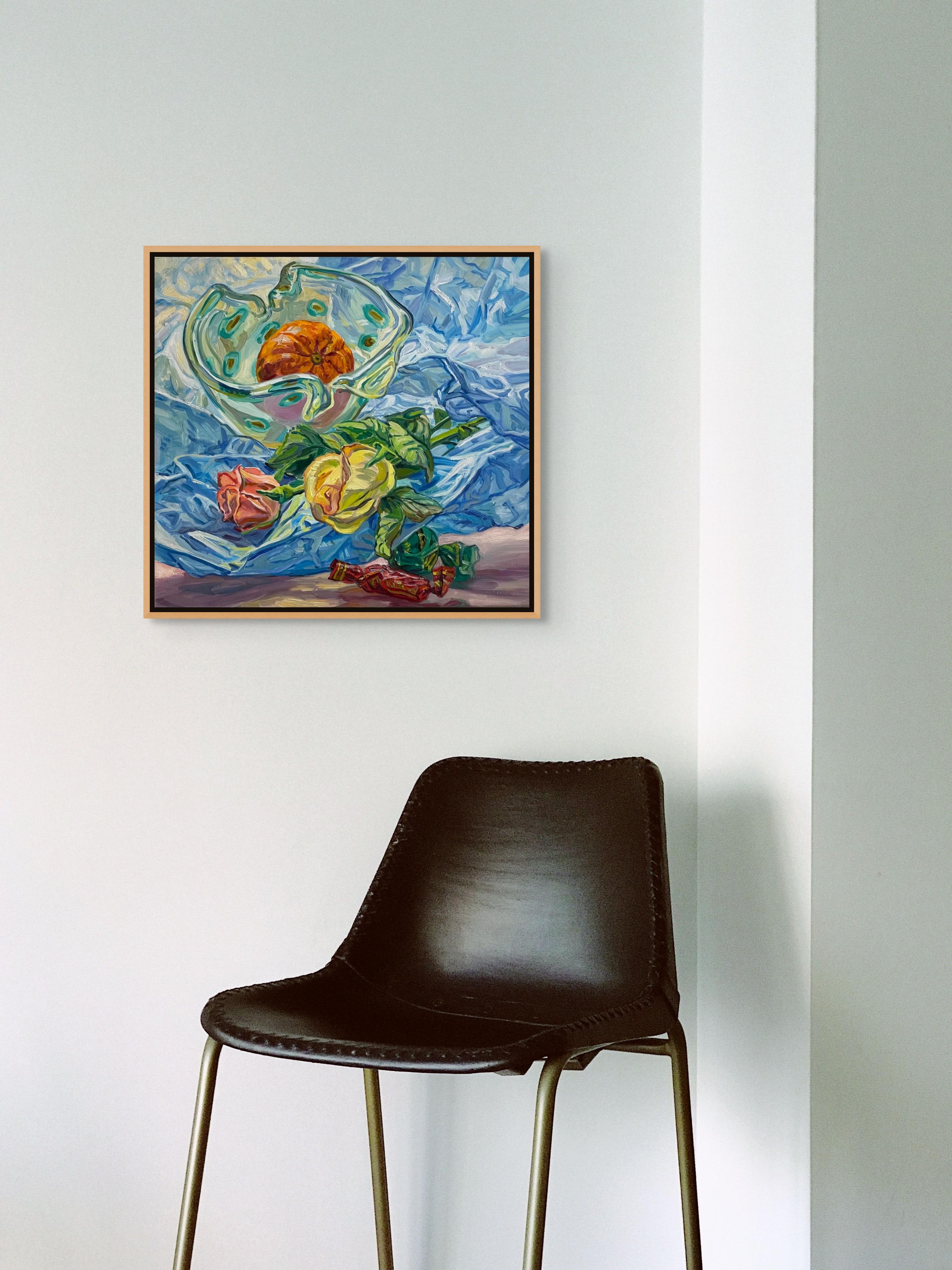 Janet Fish, Rosas y mandarinas, bodegón impresionista pintado al óleo, 2002 en venta 1