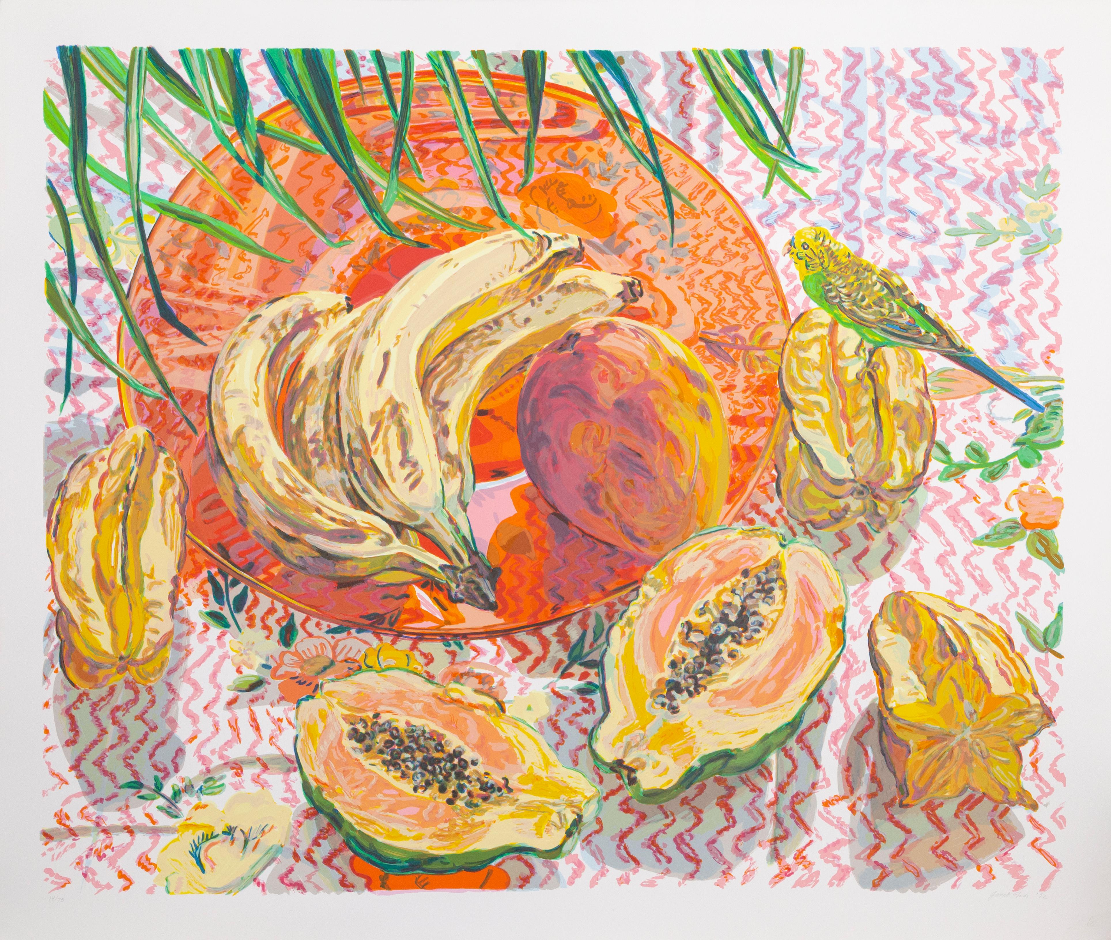 Janet Fish Still-Life Print – Stillleben mit tropischen Früchten