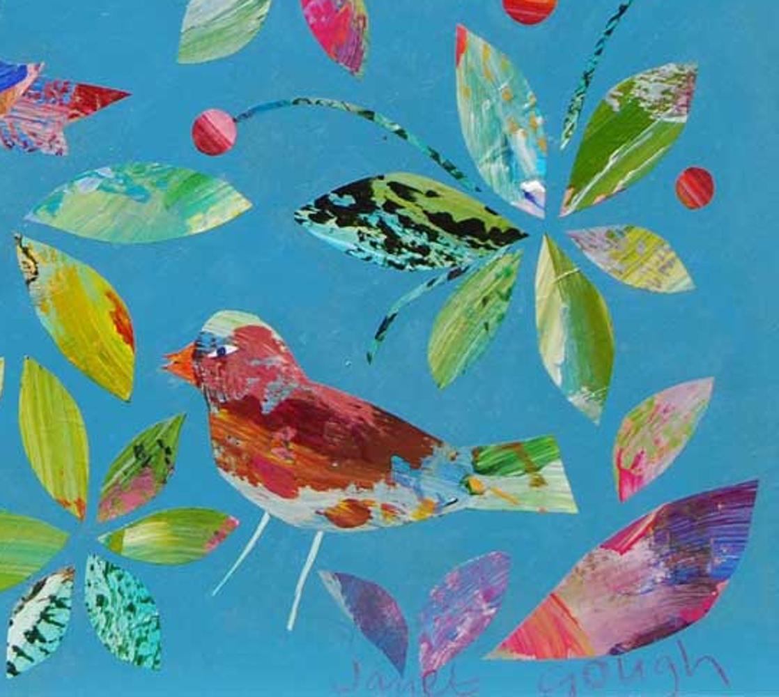 Oiseaux dans le bleu - Techniques mixtes sur panneau - Contemporain Painting par Janet Gough