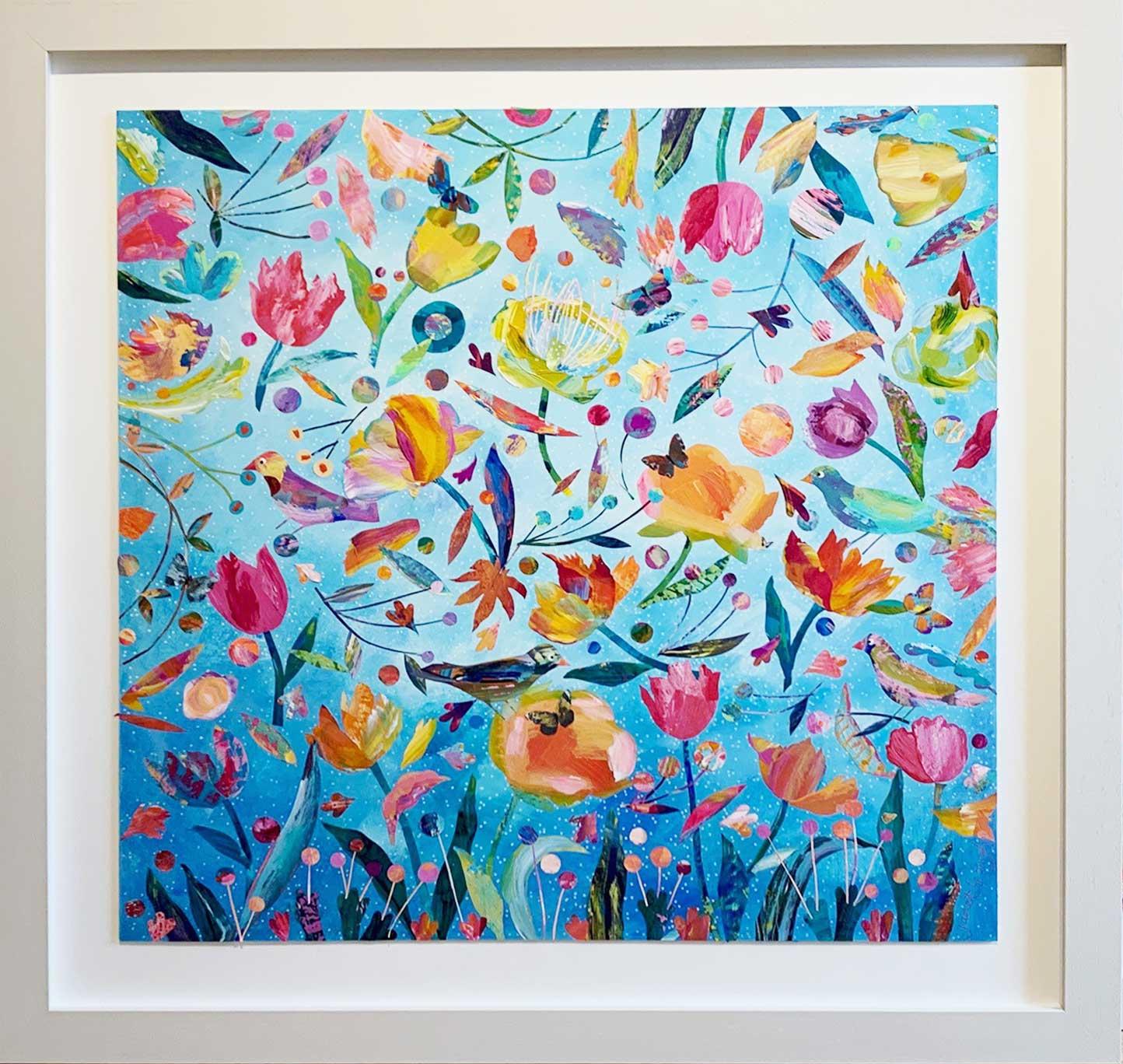 Dance of the Butterflies- Colourful Mixed Media - Painting by Janet Gough