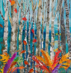Meeting Klimt in the Silver Birches Again- Colourful Mixed Media
