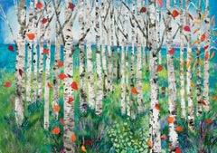 Meeting Klimt in the Silver Branches – farbenfrohe Mixed Media auf Karton