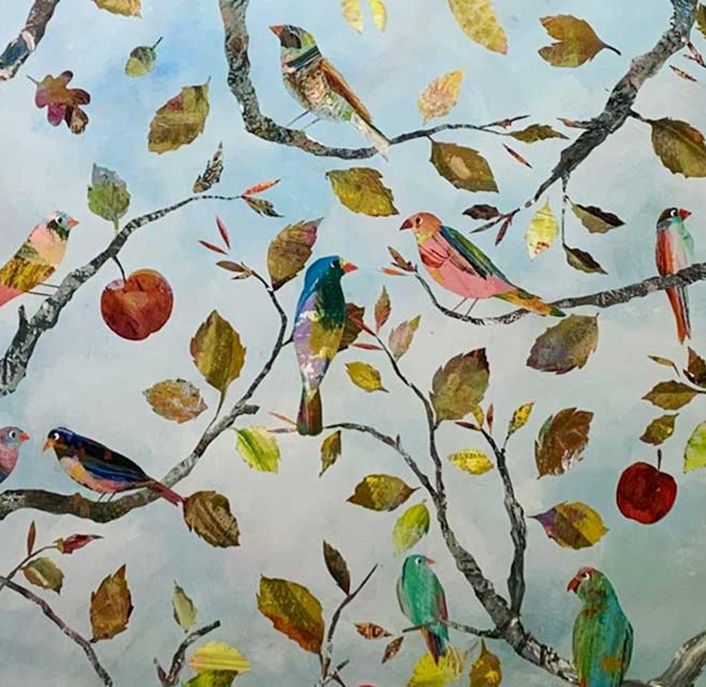 The Acorn - Colourful Mixed Media on Board - Painting by Janet Gough