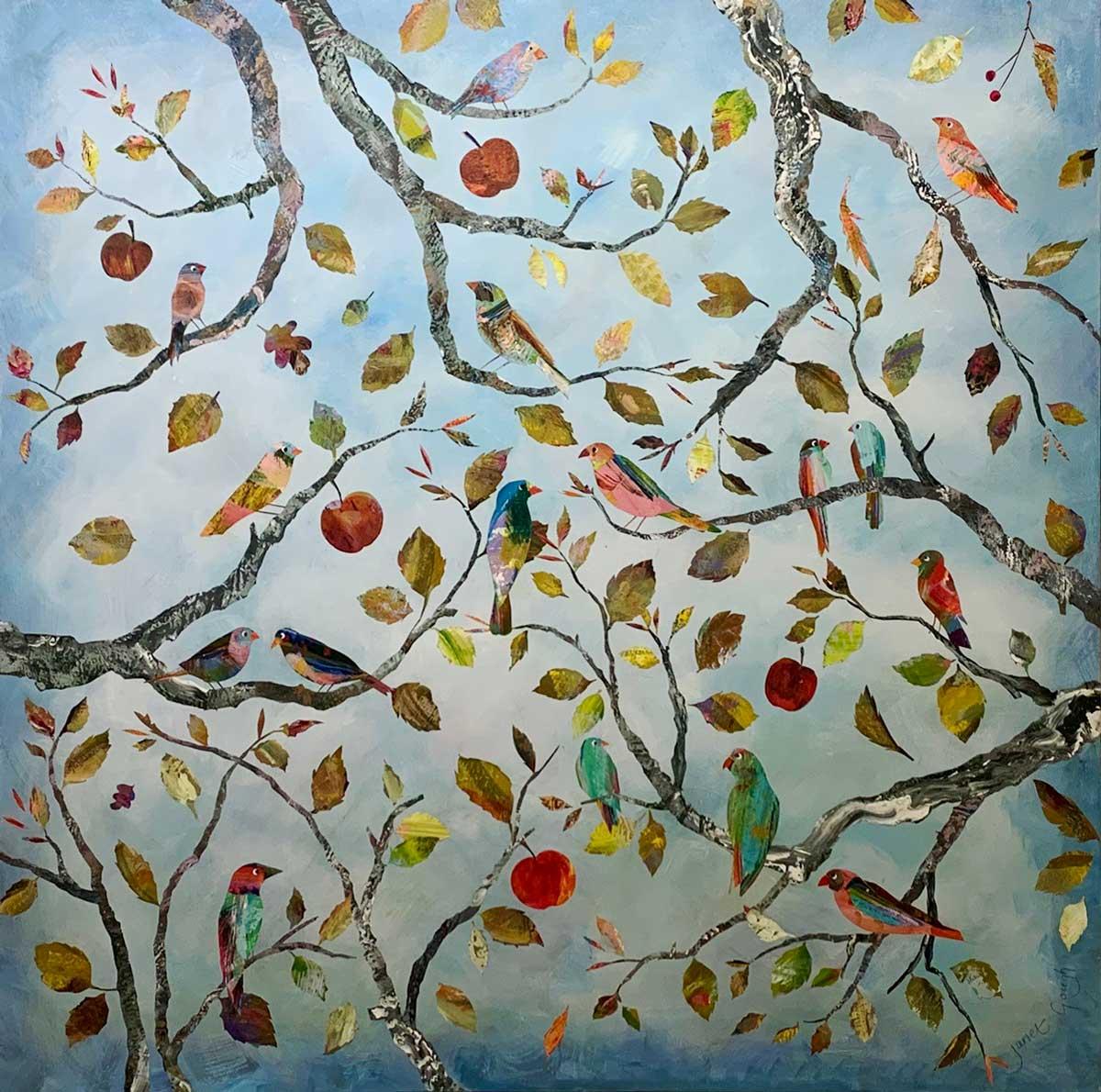 Janet Gough Animal Painting - The Acorn - Colourful Mixed Media on Board