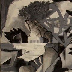 Mutation II, Modern Abstract Art Oil Painting Monochrome Black White Gray Grey