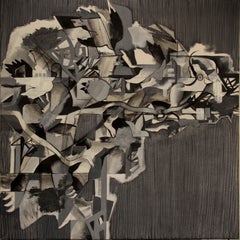 Mutation II, Modern Abstract Art Oil Painting Monochrome Black White Gray Grey