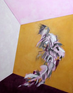 Reborn, Modern Abstract Art Oil Painting Canvas Colorful Pink Yellow Geometric