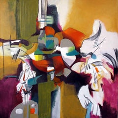 Return, Contemporary Abstract Art Oil Painting Canvas Colorful Square Yellow