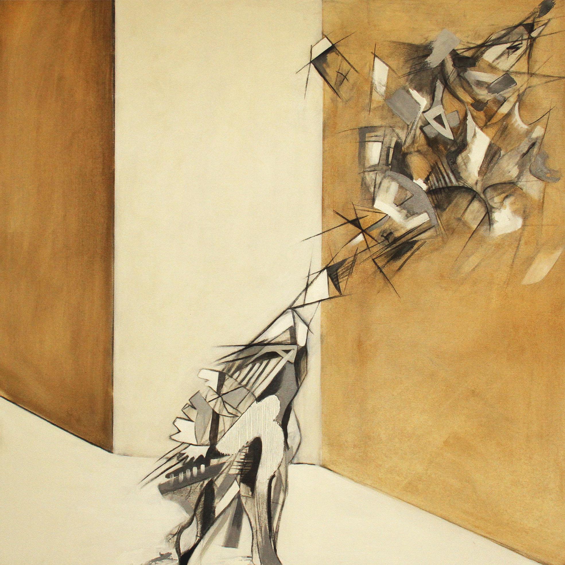 Janet Hagopian Abstract Painting - Transition I, Modern Abstract Art Oil Painting Canvas Charcoal Drawing Beige