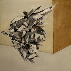 Transition II, Modern Abstract Art Oil Painting Canvas Charcoal Drawing Yellow