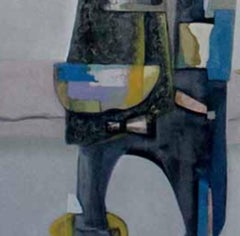 Wanderer, Contemporary Abstract Art Oil Painting Canvas Portrait Yellow Face