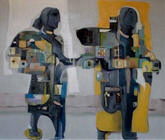 Wanderer, Contemporary Abstract Art Oil Painting Canvas Portrait Yellow Face