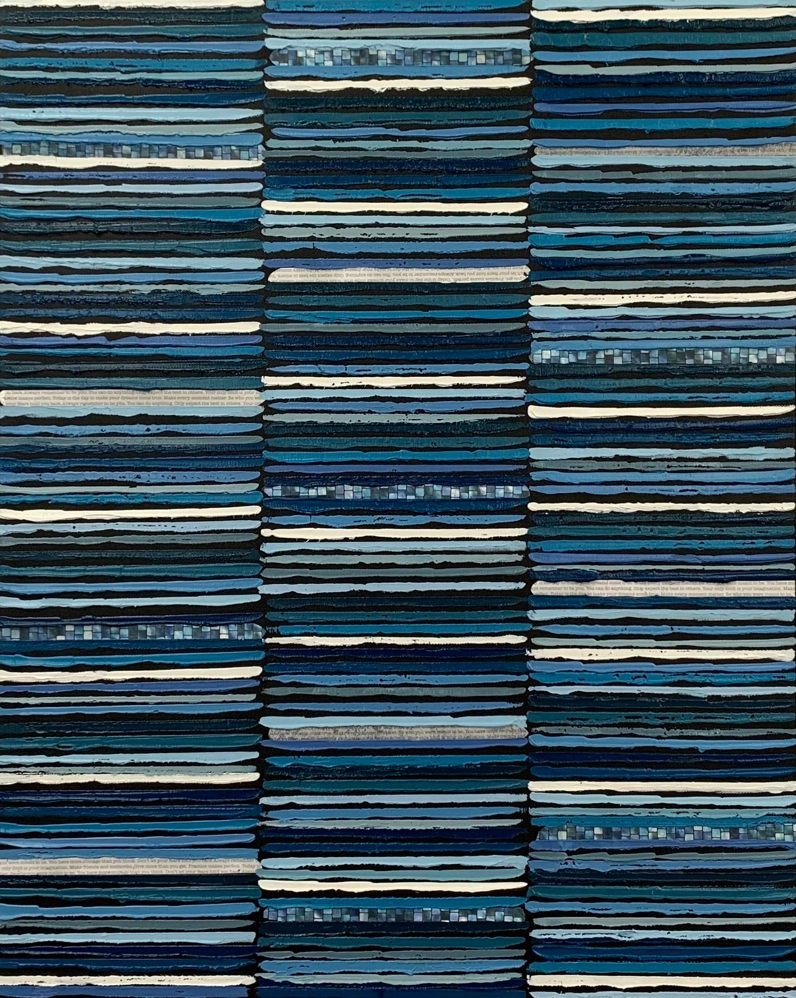 Stripes marines, peinture abstraite - Mixed Media Art de Janet Hamilton