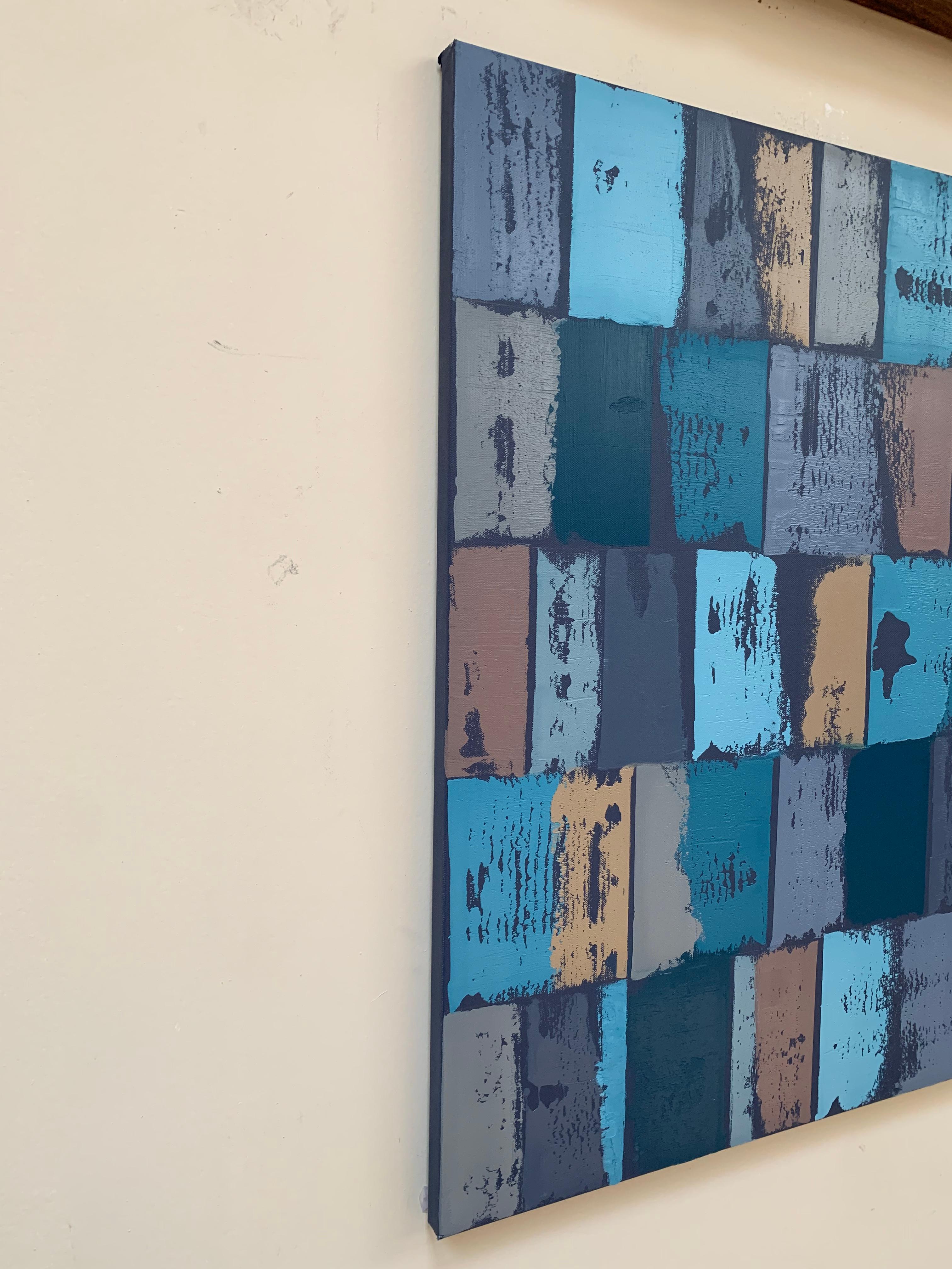 AG-Blu/Grigio, Pittura ad olio astratta - Painting di Janet Hamilton