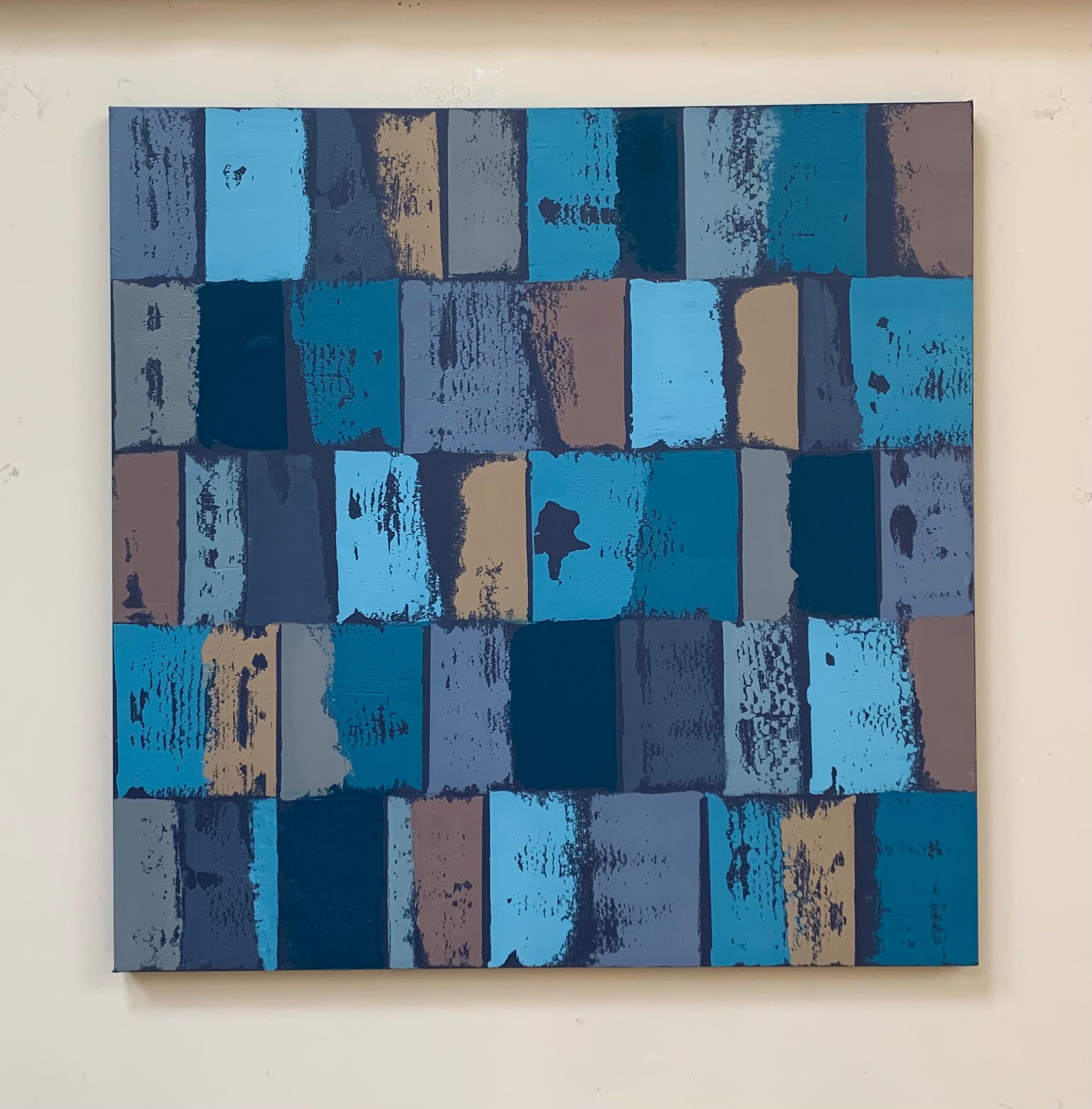 AG-Blu/Grigio, Pittura ad olio astratta - Painting Astratto di Janet Hamilton