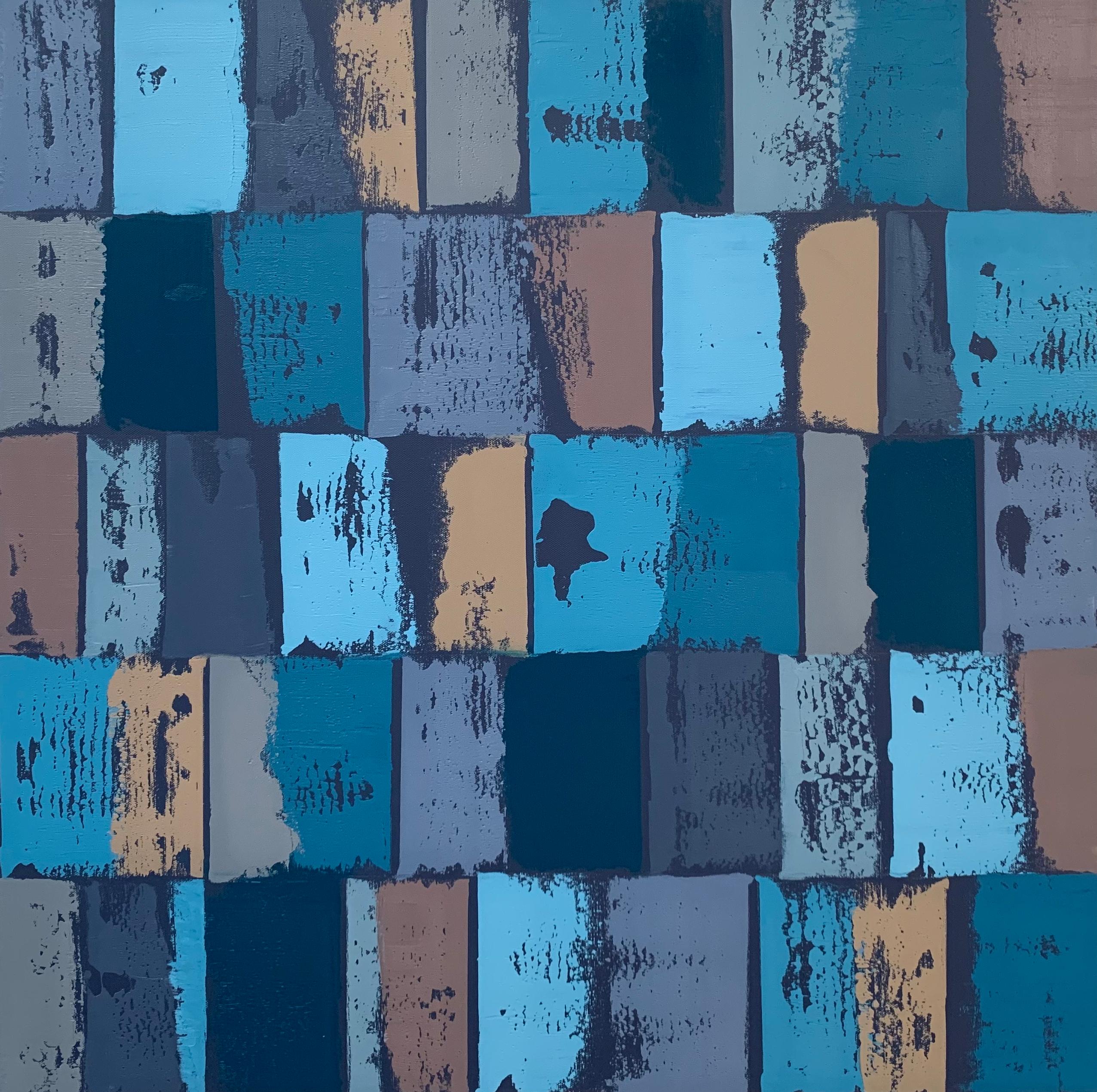 Abstract Painting di Janet Hamilton - AG-Blu/Grigio, Pittura ad olio astratta