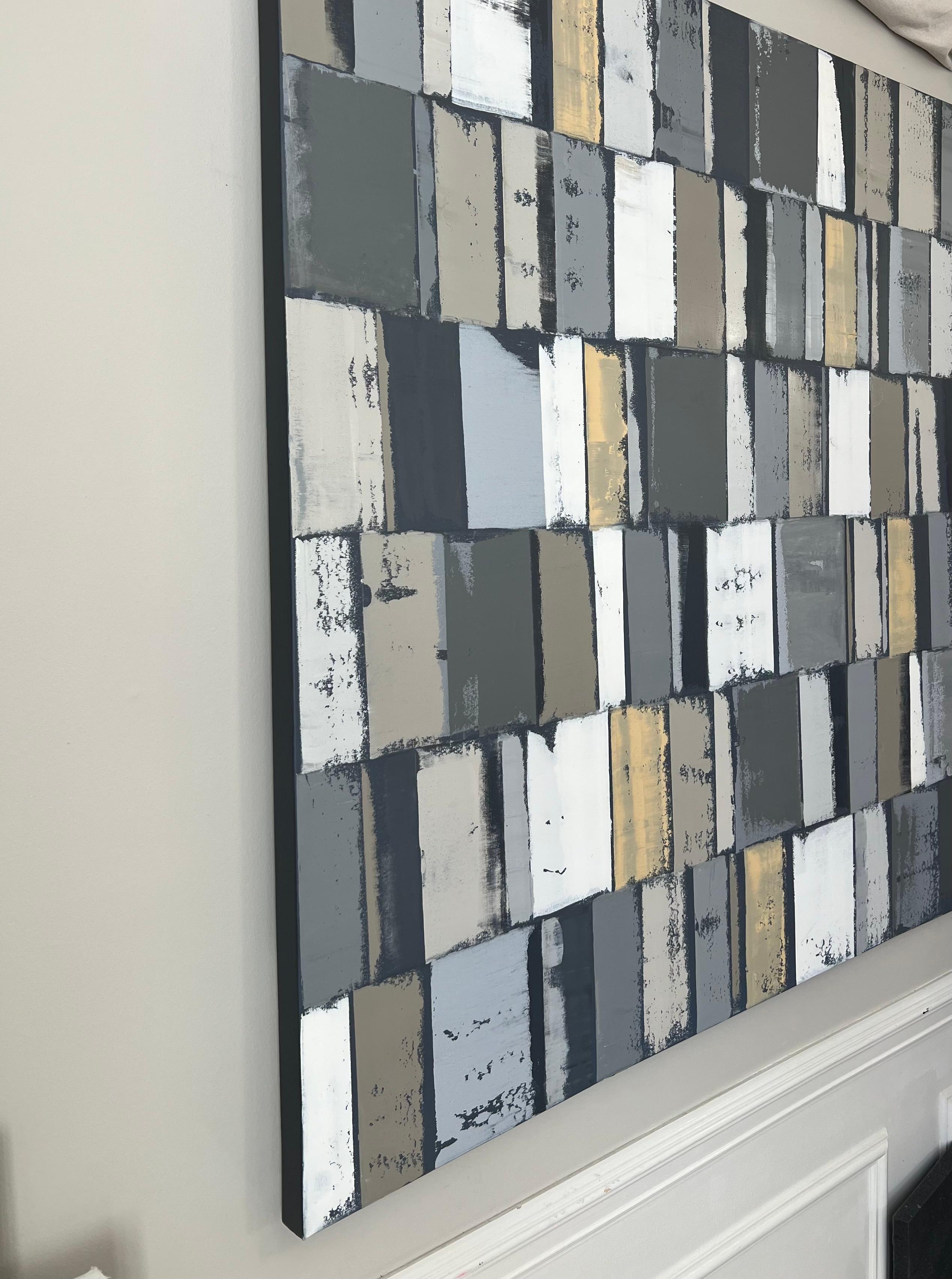 AG - Grigio/Beige, Pittura ad olio astratta - Painting di Janet Hamilton