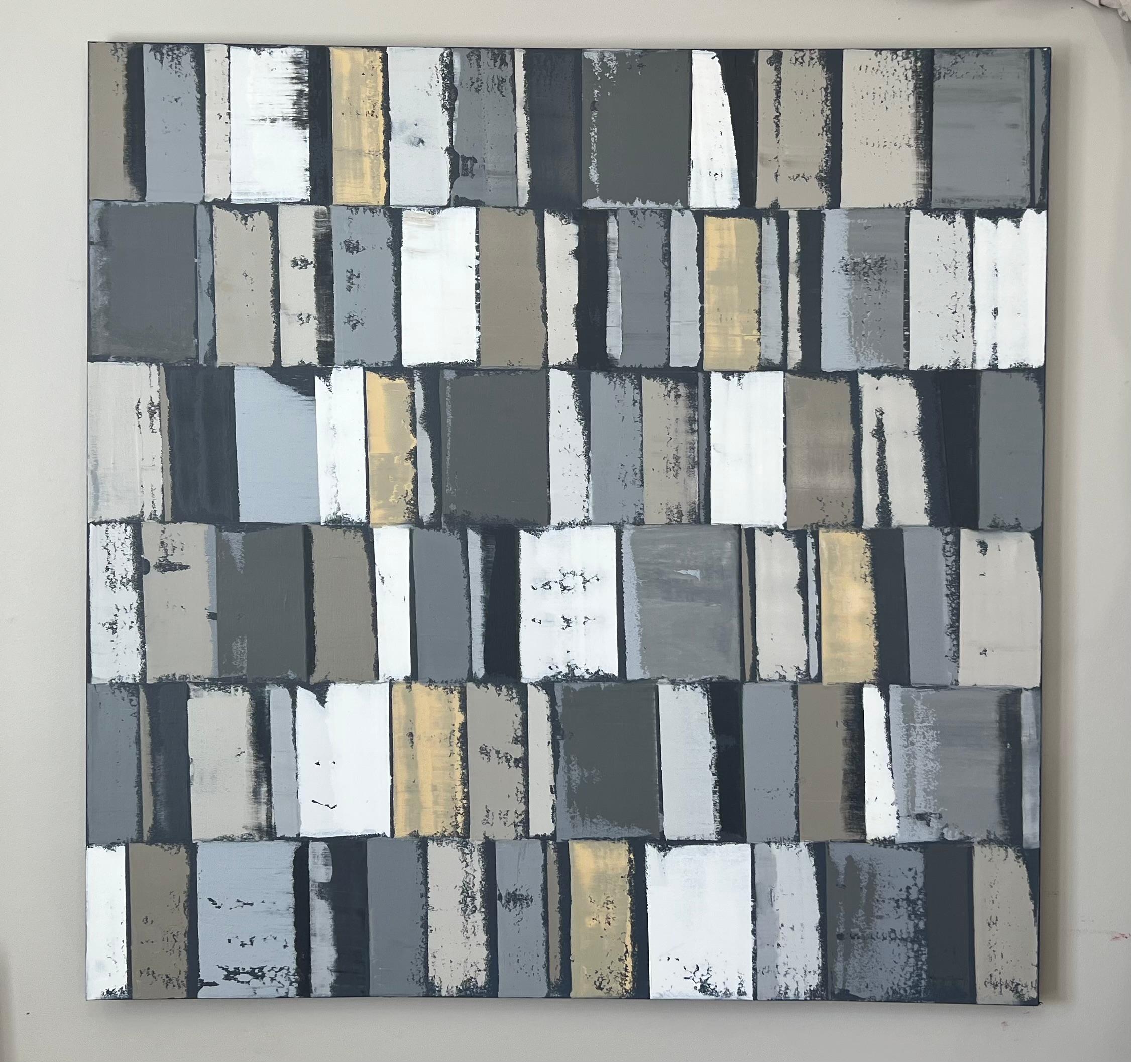 AG - Grigio/Beige, Pittura ad olio astratta - Painting Astratto di Janet Hamilton