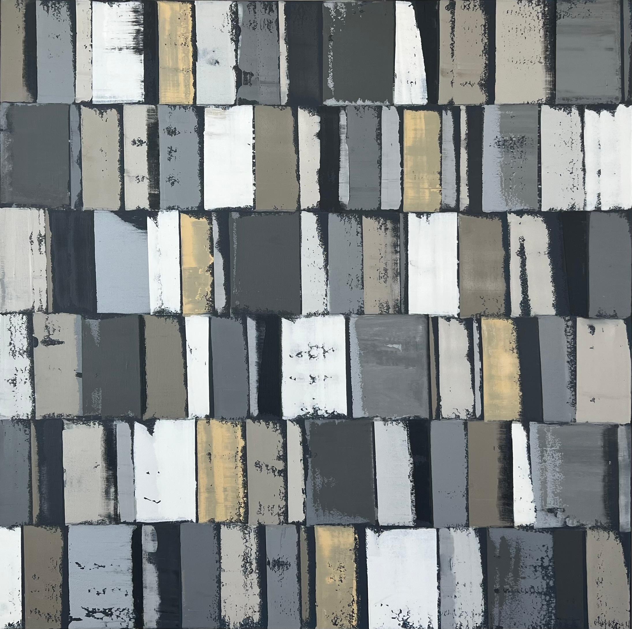 Abstract Painting di Janet Hamilton - AG - Grigio/Beige, Pittura ad olio astratta