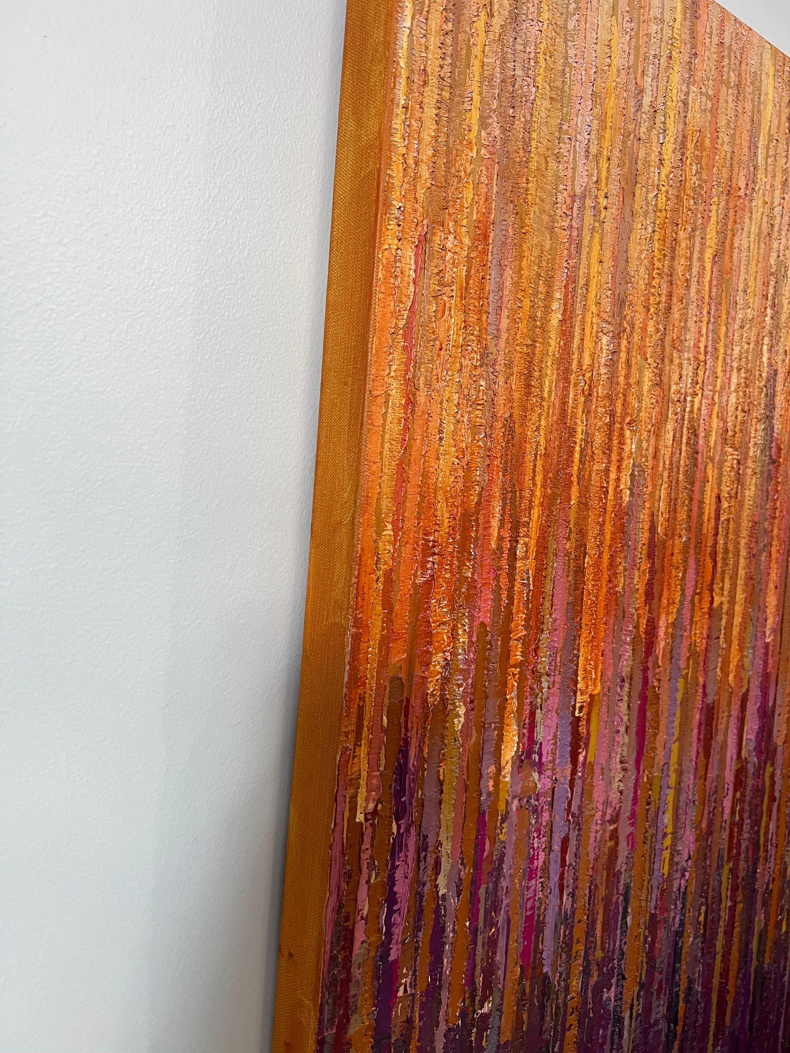 Autumn Rain, Abstract Oil Painting - Brown Abstract Painting by Janet Hamilton