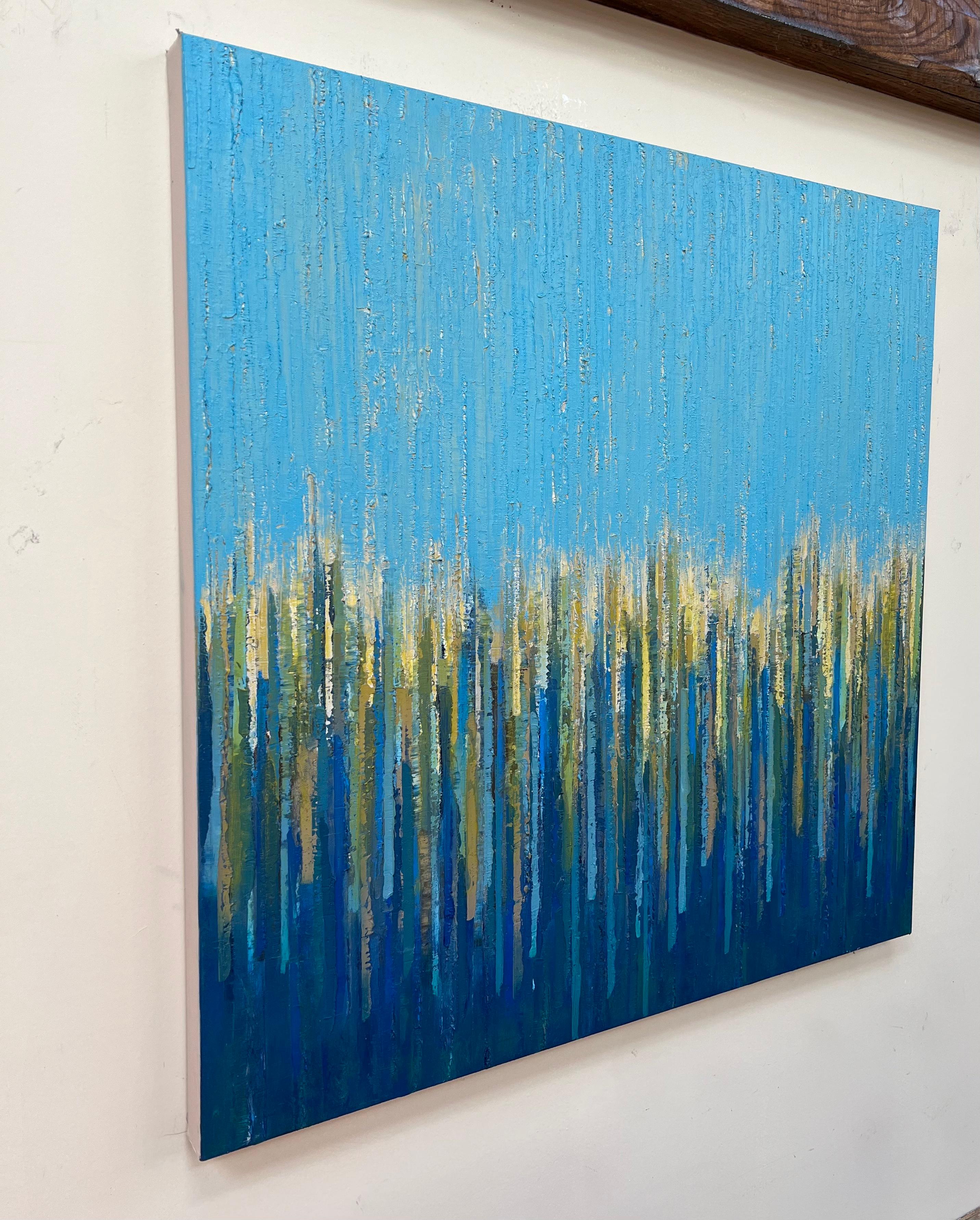 Horizon bleu, peinture à l'huile abstraite - Painting de Janet Hamilton