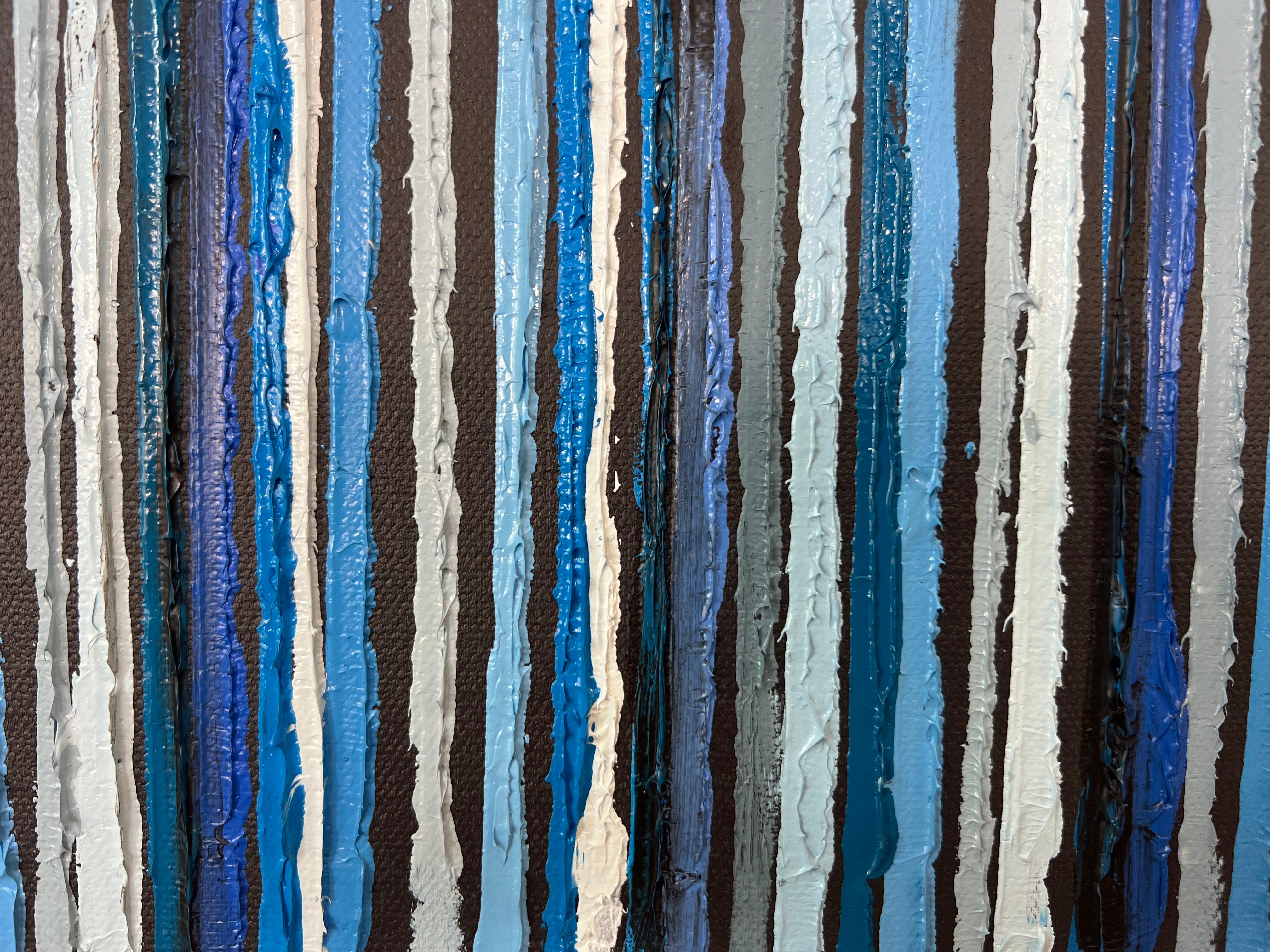 Tripla striscia blu, pittura ad olio astratta - Abstract Painting Blu di Janet Hamilton