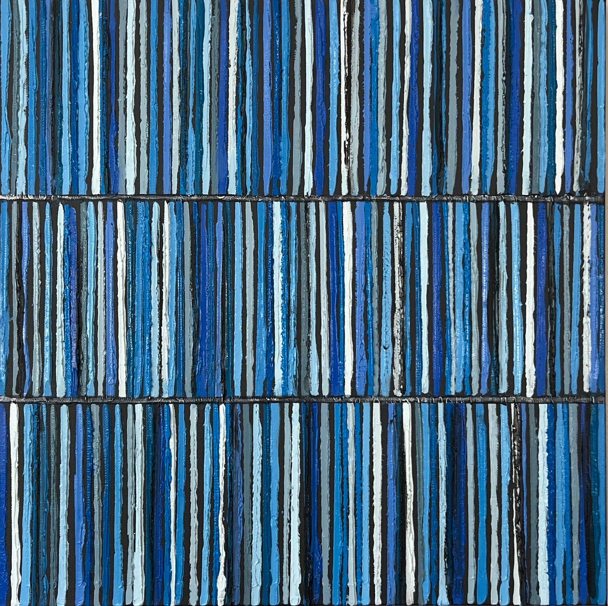 Abstract Painting di Janet Hamilton - Tripla striscia blu, pittura ad olio astratta