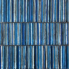 Blue Triple Stripes, Abstract Oil Painting