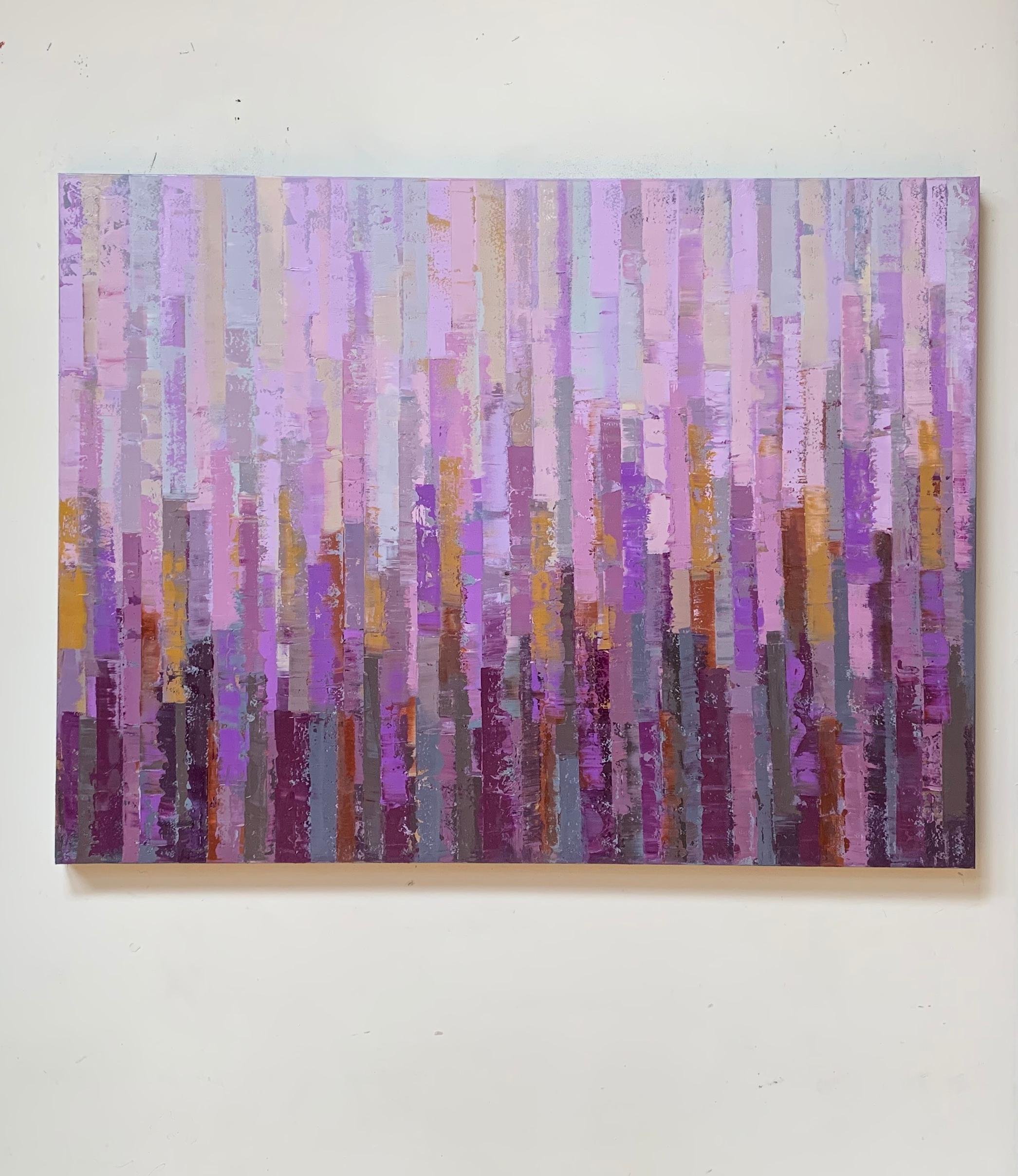 Cozy Night, Abstraktes Ölgemälde (Violett), Abstract Painting, von Janet Hamilton