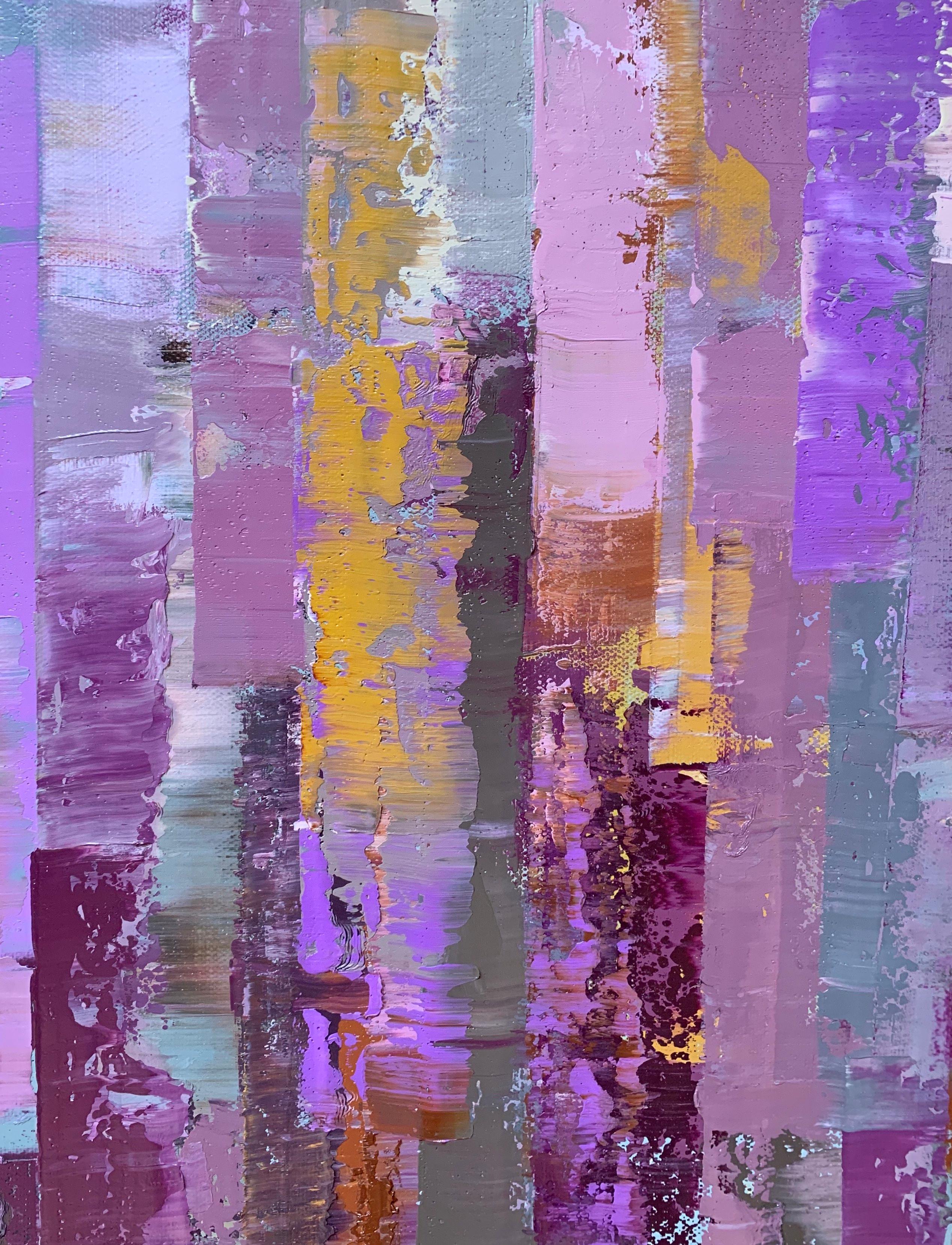 Cozy Night, Abstract Oil Painting - Purple Abstract Painting by Janet Hamilton