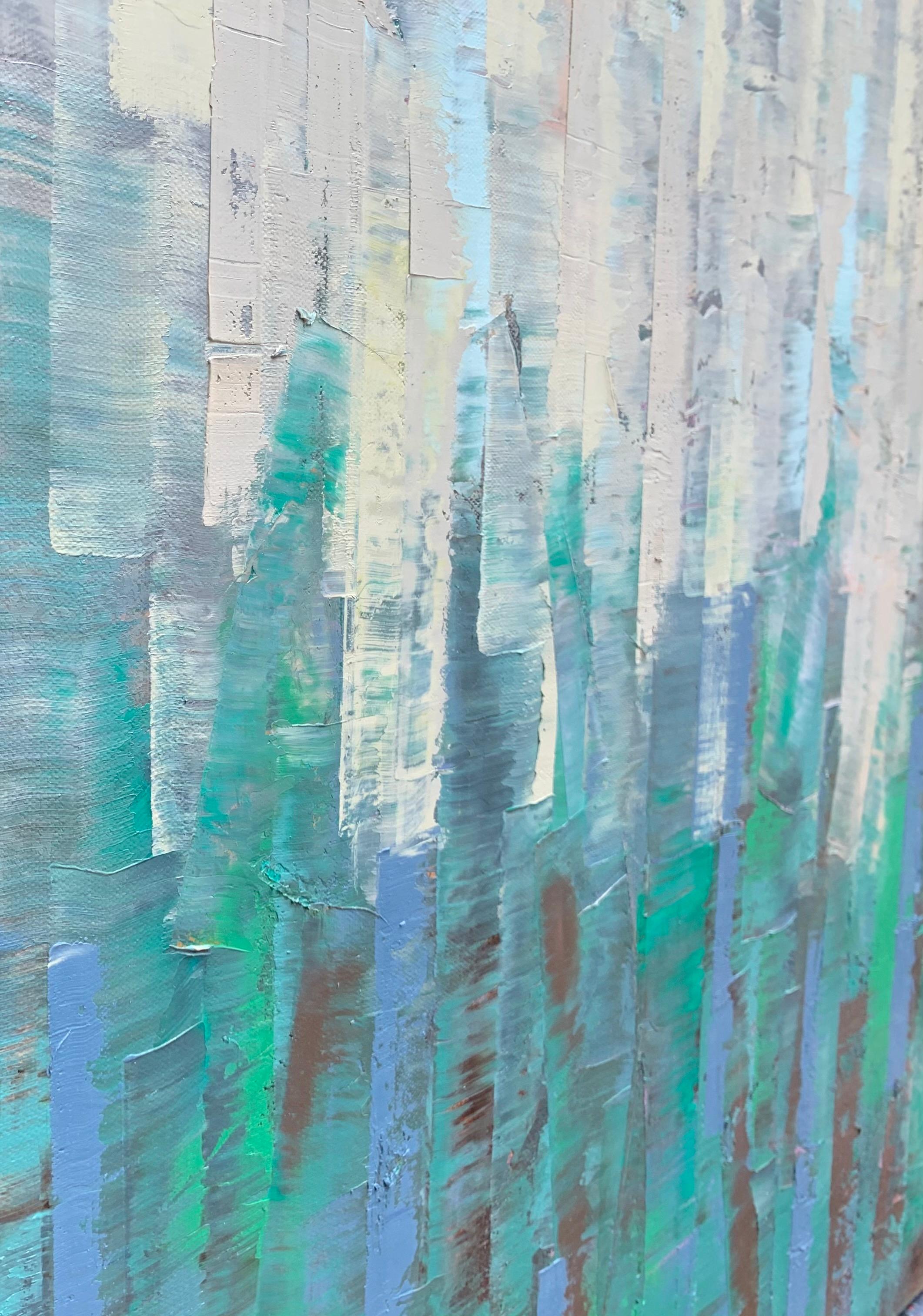 Daydreaming, peinture à l'huile abstraite - Bleu Abstract Painting par Janet Hamilton