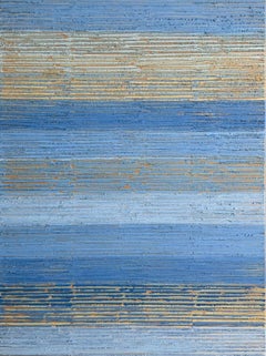 Indigo/Beige Stripes, Abstract Oil Painting
