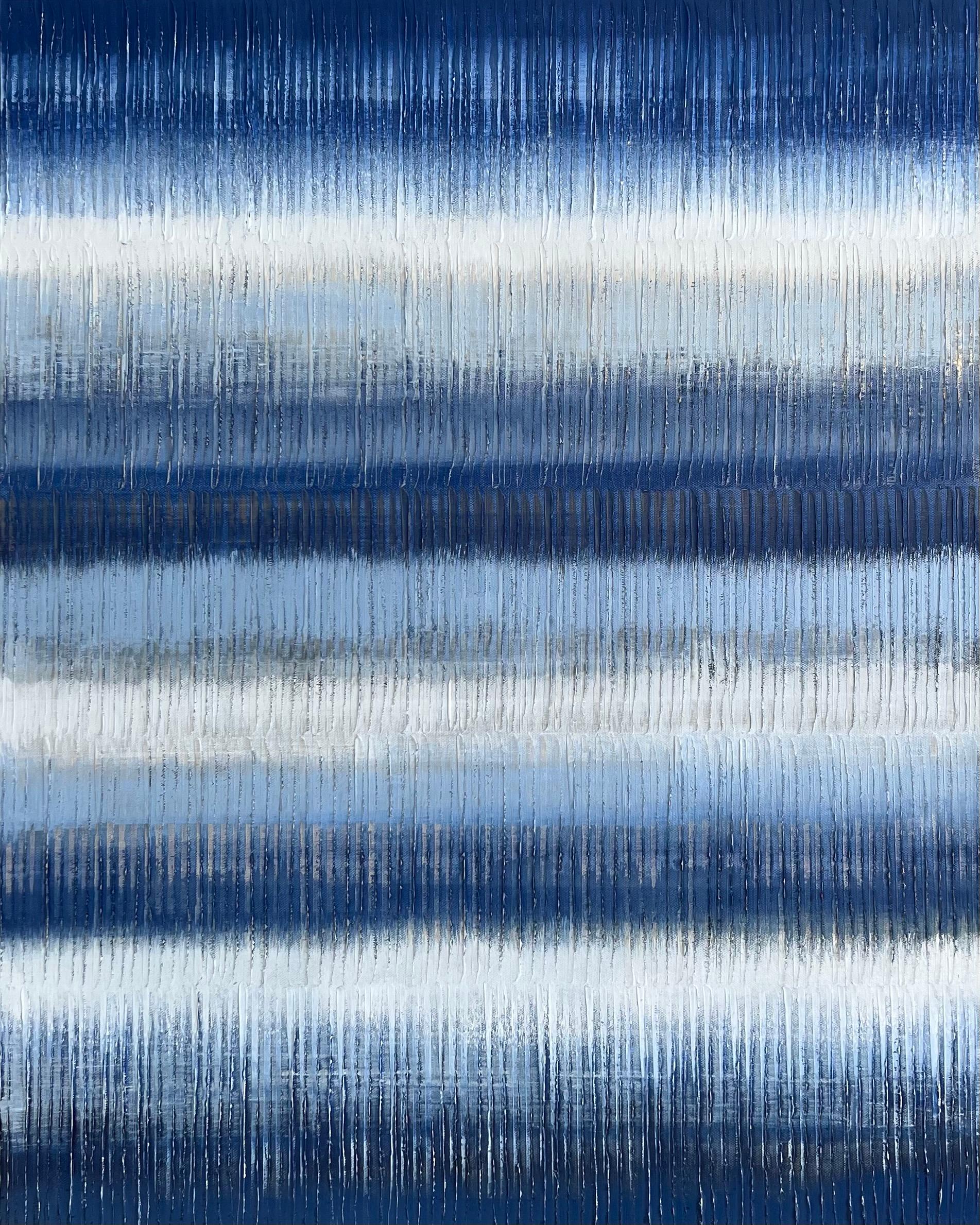 Janet Hamilton Abstract Painting - Indigo Stripes 2, Abstract Oil Painting
