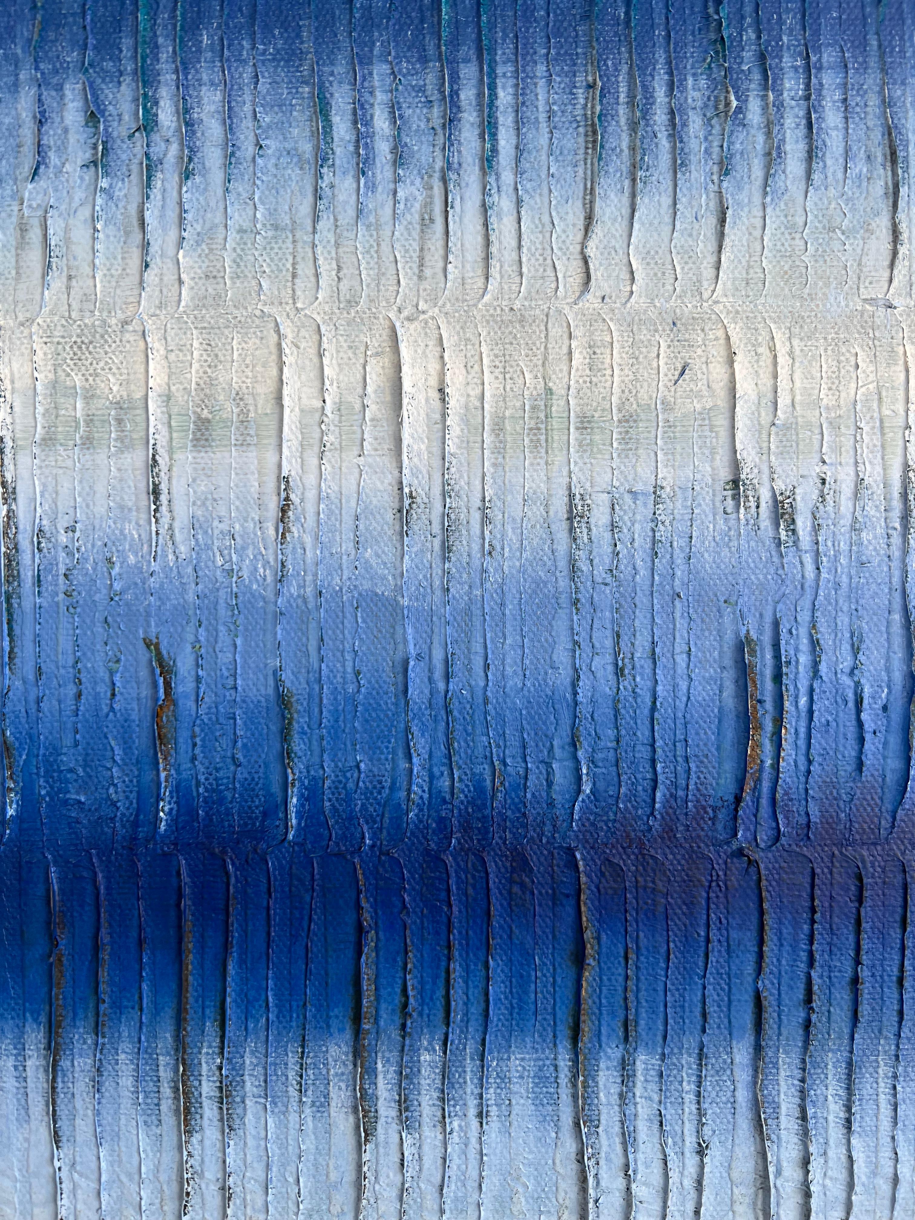 Indigo Stripes 3, Abstract Oil Painting For Sale 2