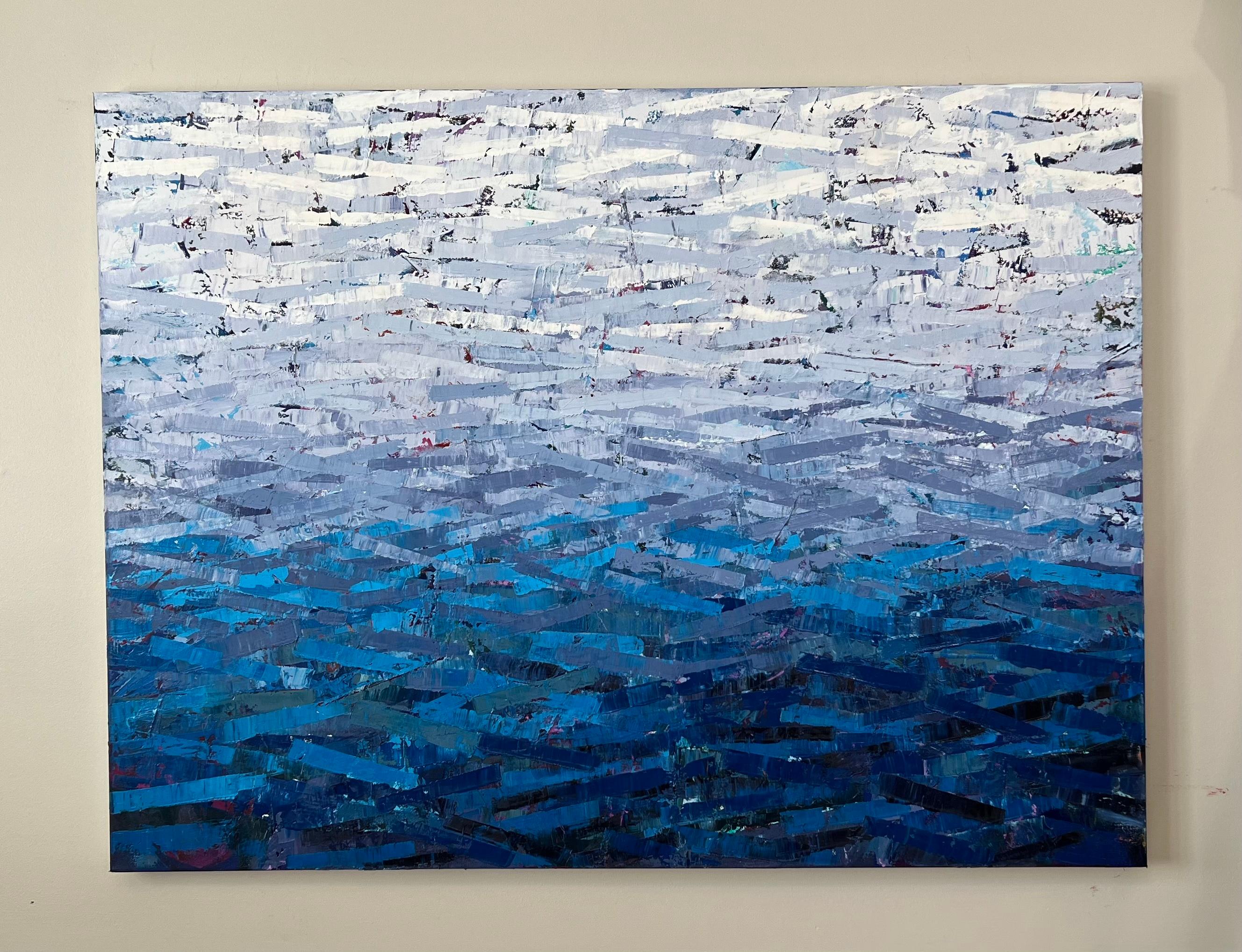 Onde di mezzanotte, pittura a olio astratta - Painting Astratto di Janet Hamilton