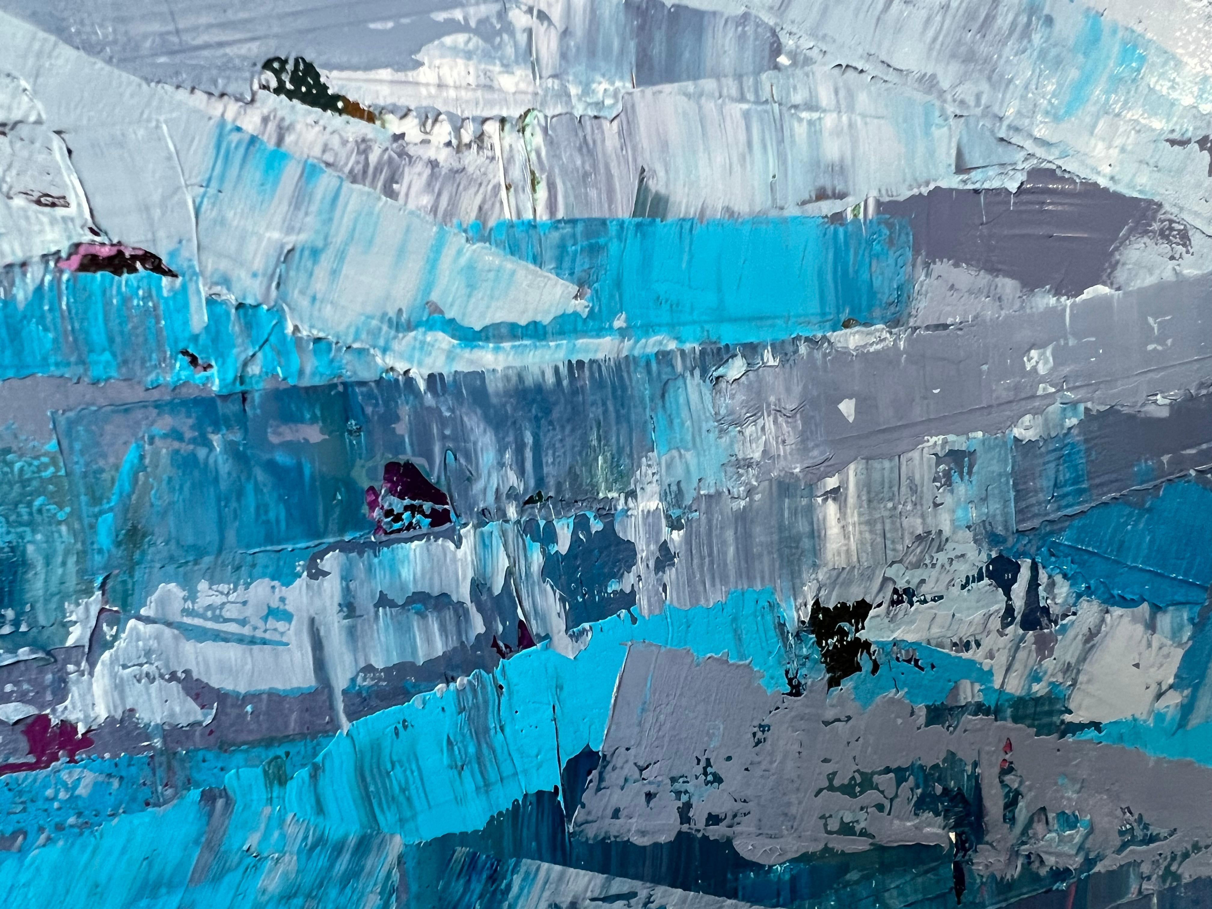 Onde di mezzanotte, pittura a olio astratta - Landscape Painting Blu di Janet Hamilton