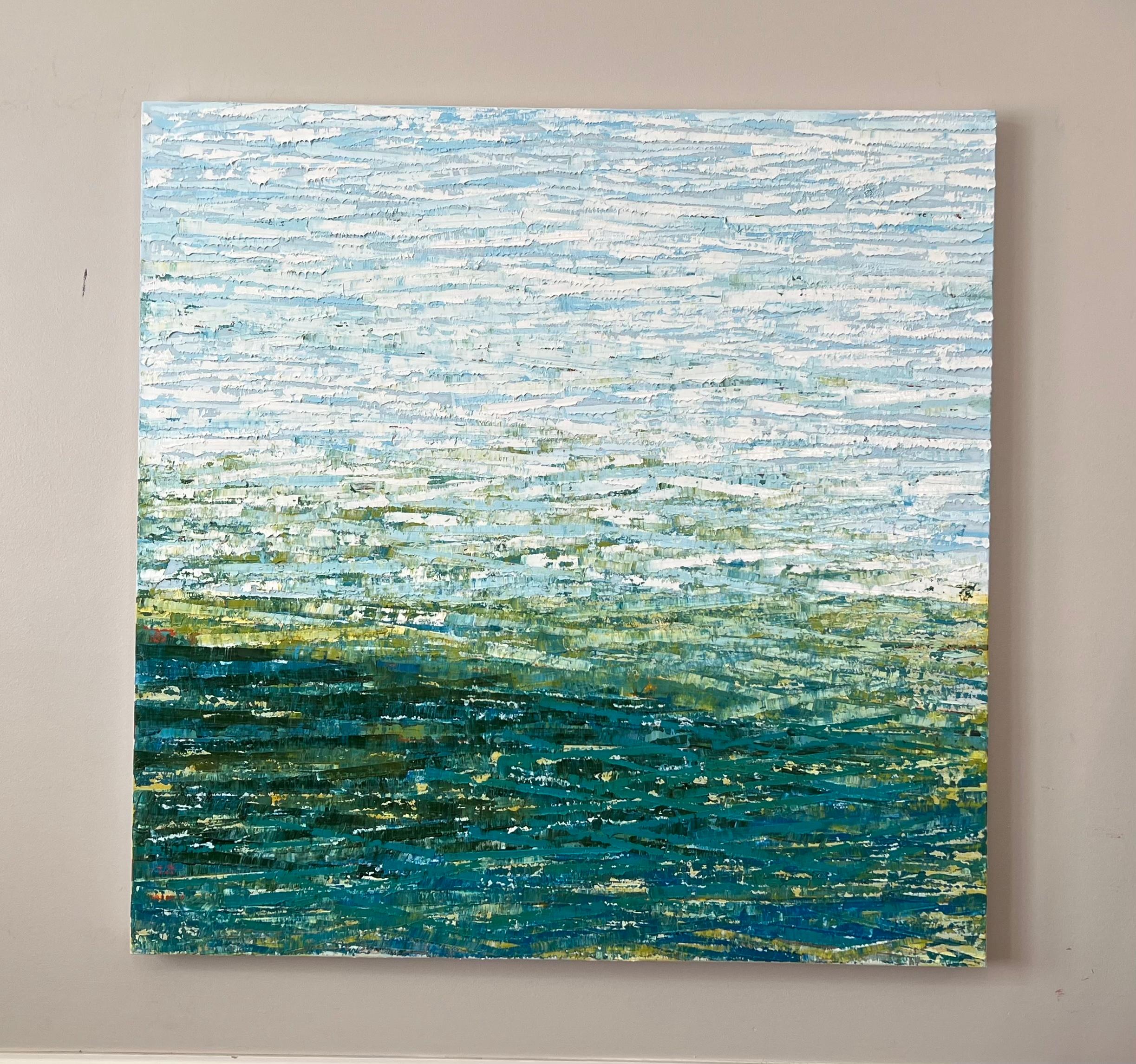 Nebbia mattutina, pittura ad olio astratta - Painting Astratto di Janet Hamilton
