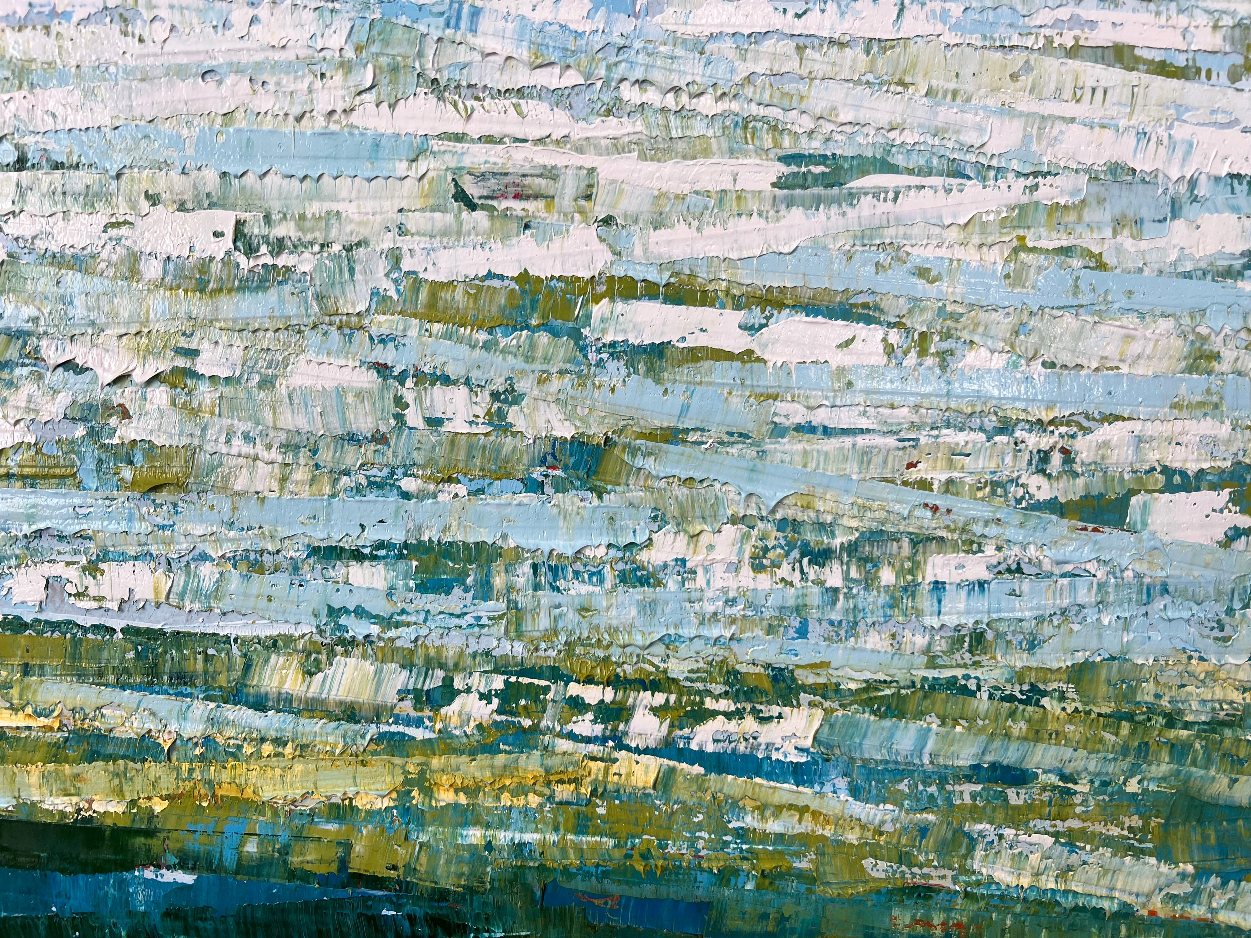 Nebbia mattutina, pittura ad olio astratta - Landscape Painting Grigio di Janet Hamilton
