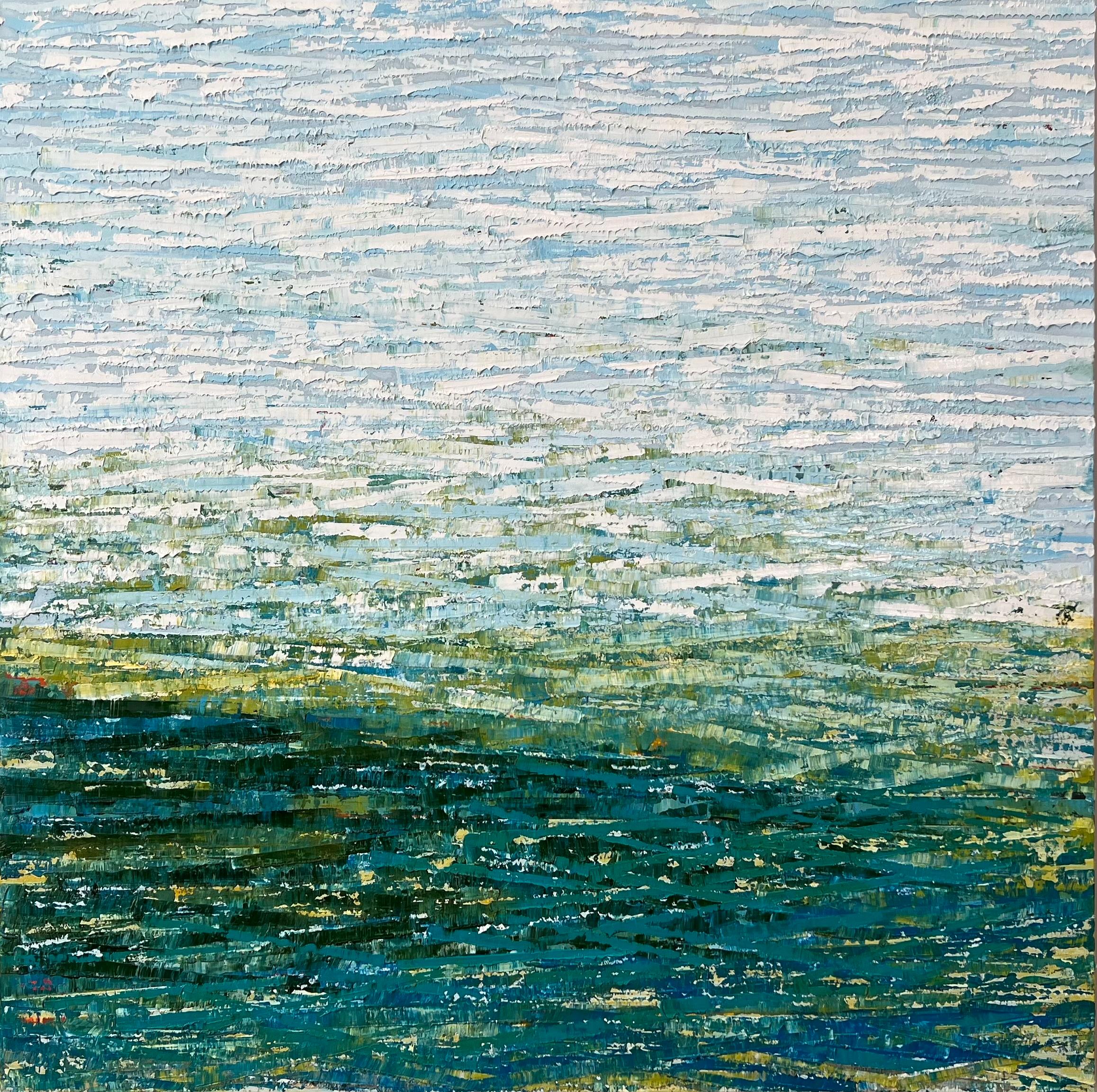 Landscape Painting di Janet Hamilton - Nebbia mattutina, pittura ad olio astratta